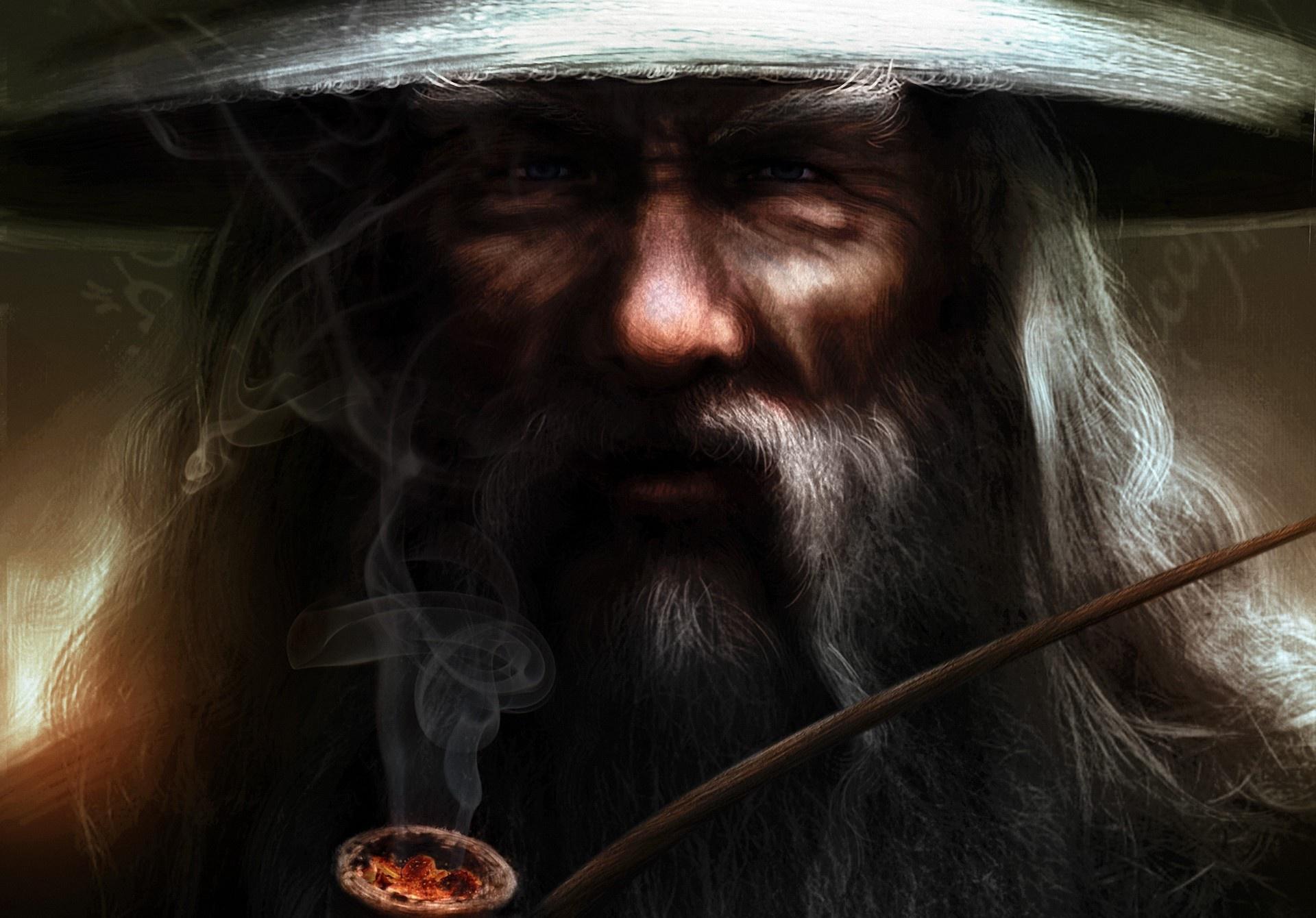 HD Gandalf Art Lord Rings Smoking Fantasy Wizard Lotr Wide