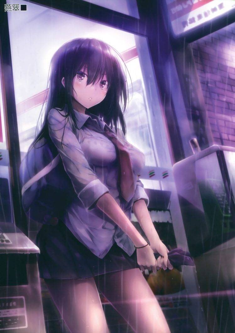 original Characters, Rain, Wet Clothing, Anime Girls Wallpaper HD
