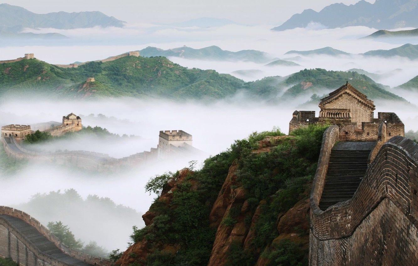 Wallpaper trees, fog, China, China, The great wall of China, Great