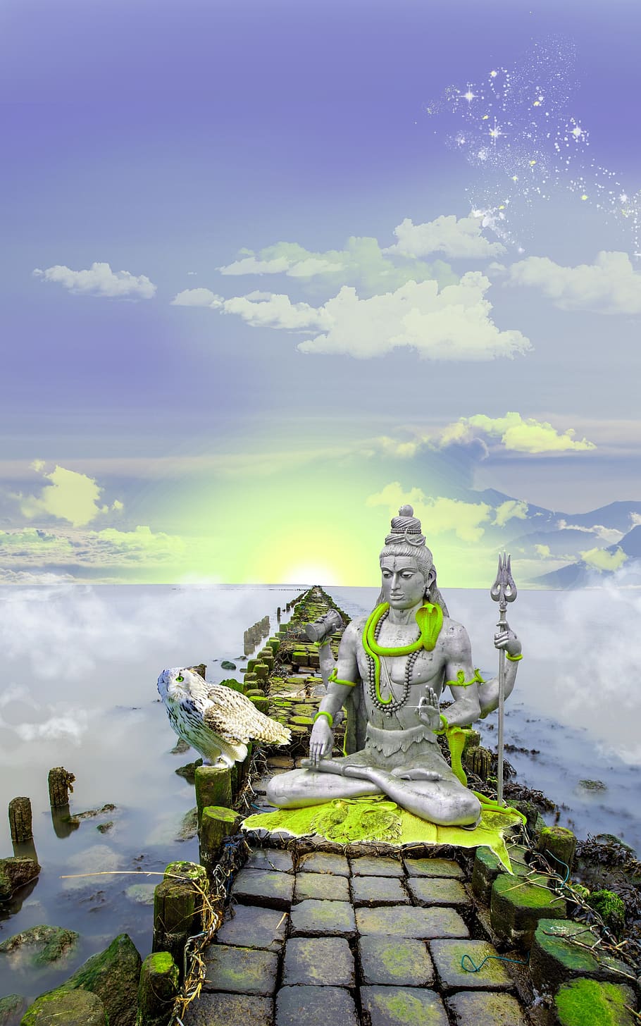 HD wallpaper: shiva, lord shiva, photomontage, digital art, mystical, statue