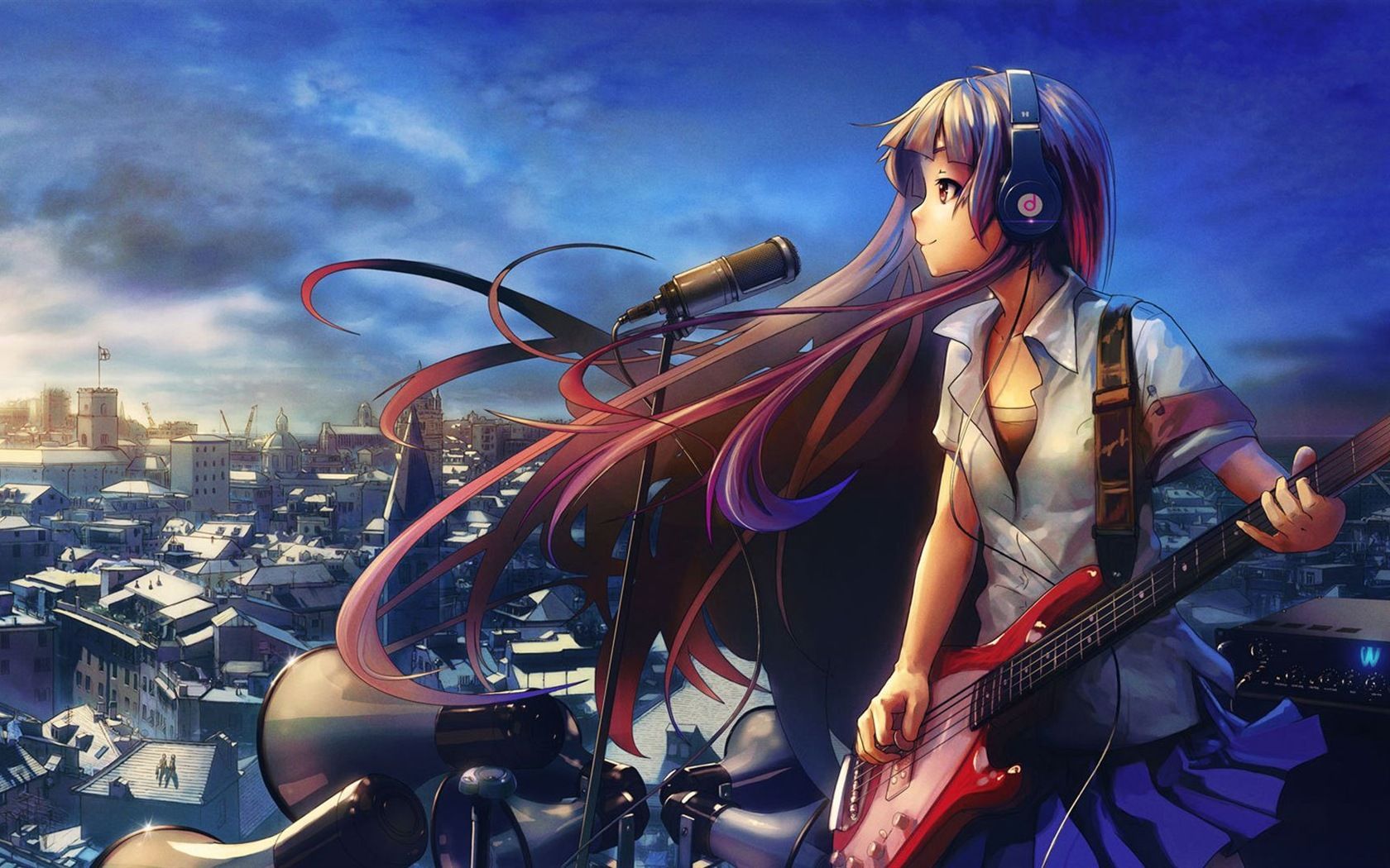 Music guitar anime girl HD wallpaper Wallpaper