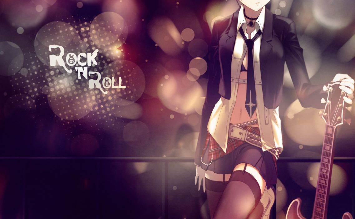 Anime rock roll anime girl guitar bokeh light music wallpaper