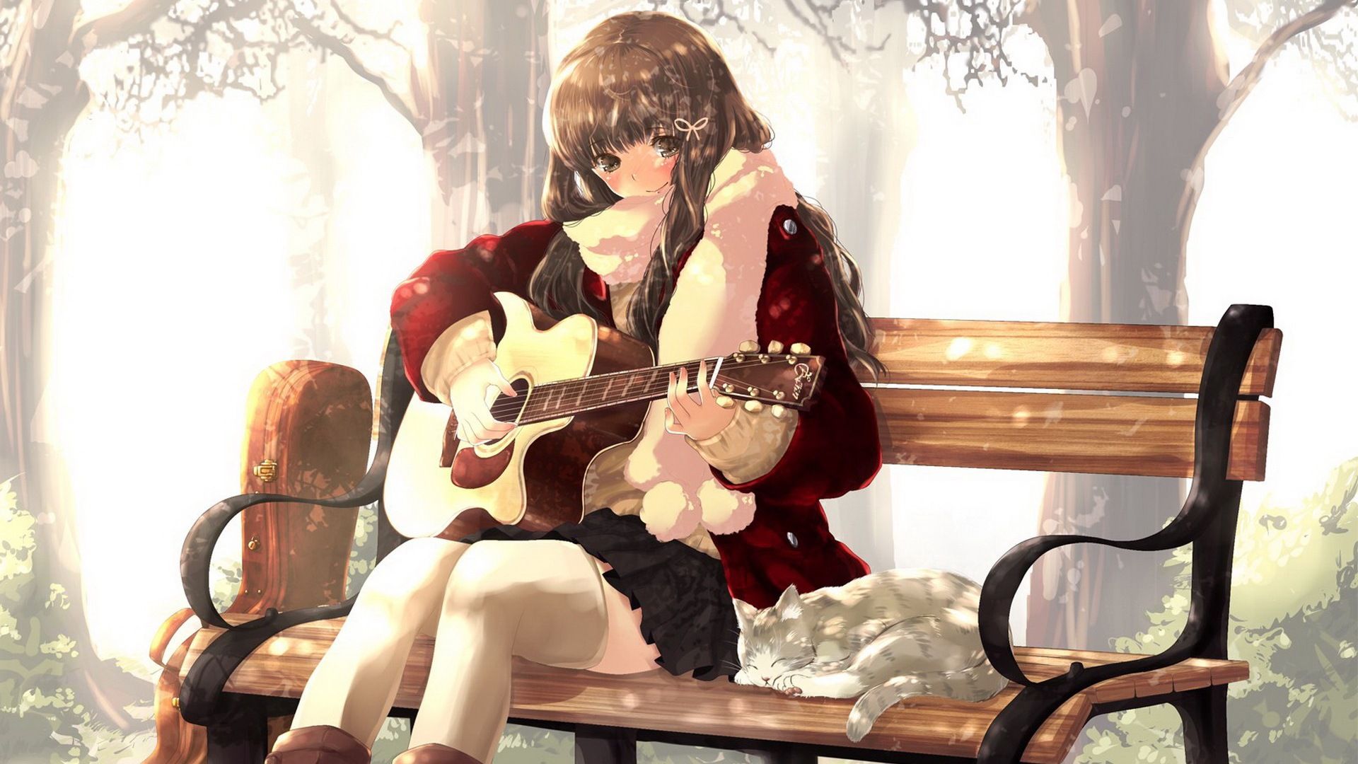 Music guitar anime girl HD wallpaper Wallpaper
