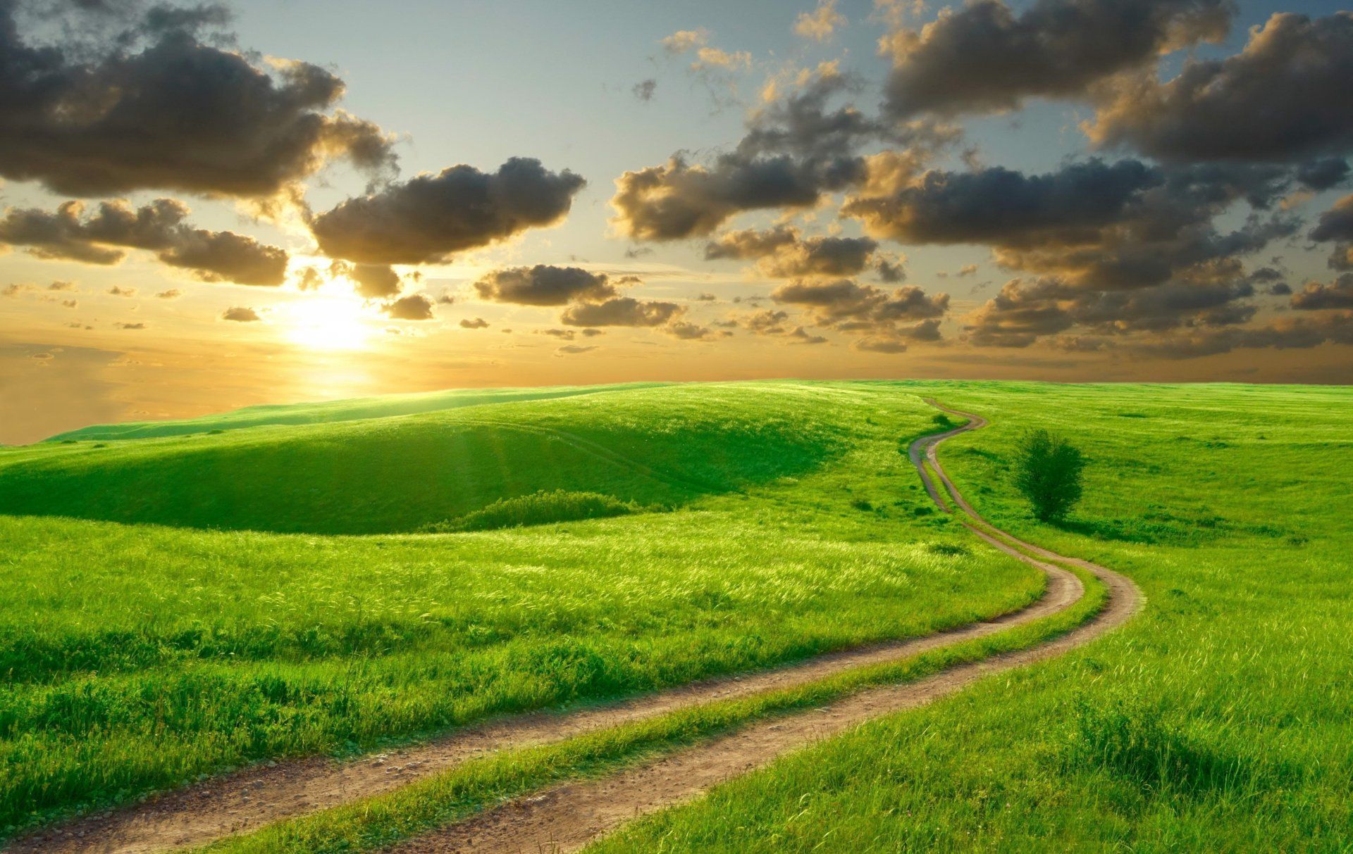 nature road summer sky morning sun clouds beautiful hills