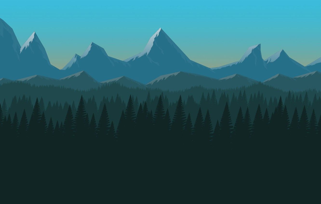 Wallpaper Minimalism, Mountains, Forest, Hills, Landscape, Art, Mountains, Minimalism, Forest, Flat Design Background, Yoan Agostini, by Yoan Agostini, Coniferous forest, Fire Watch image for desktop, section минимализм