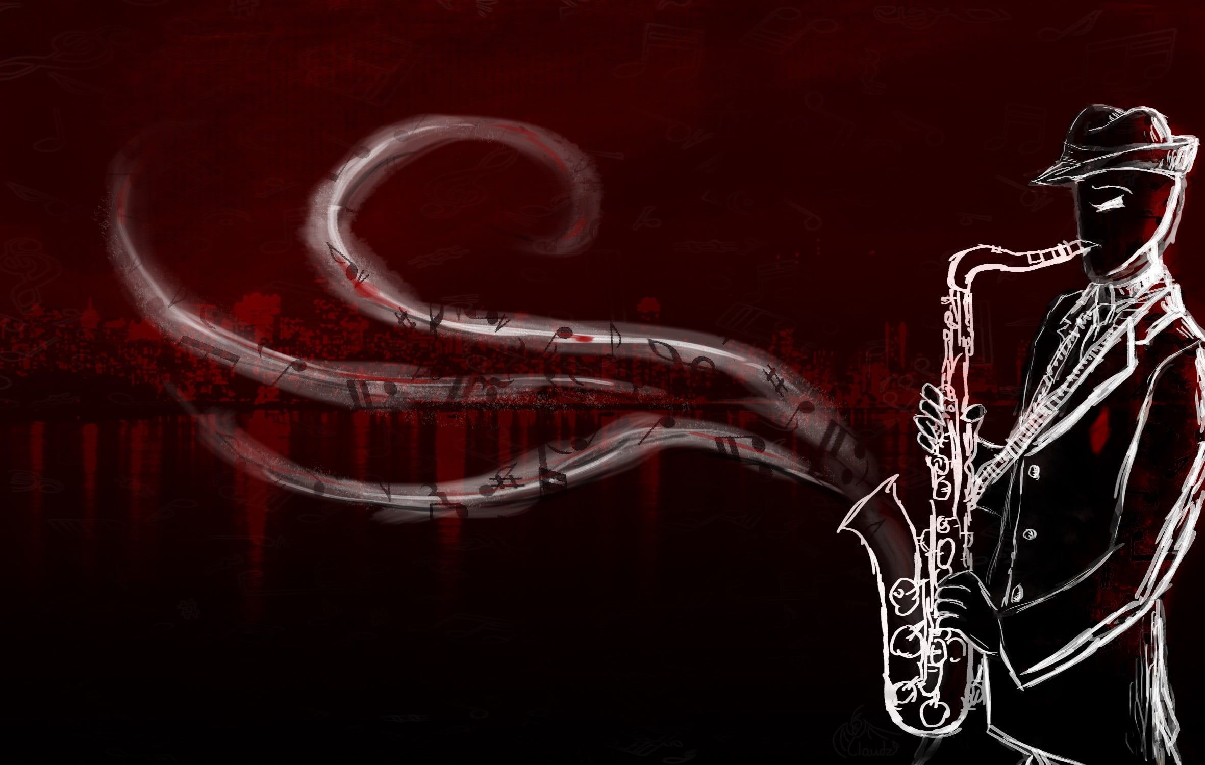 Man playing saxophone illustration, Homestuck, music, digital art