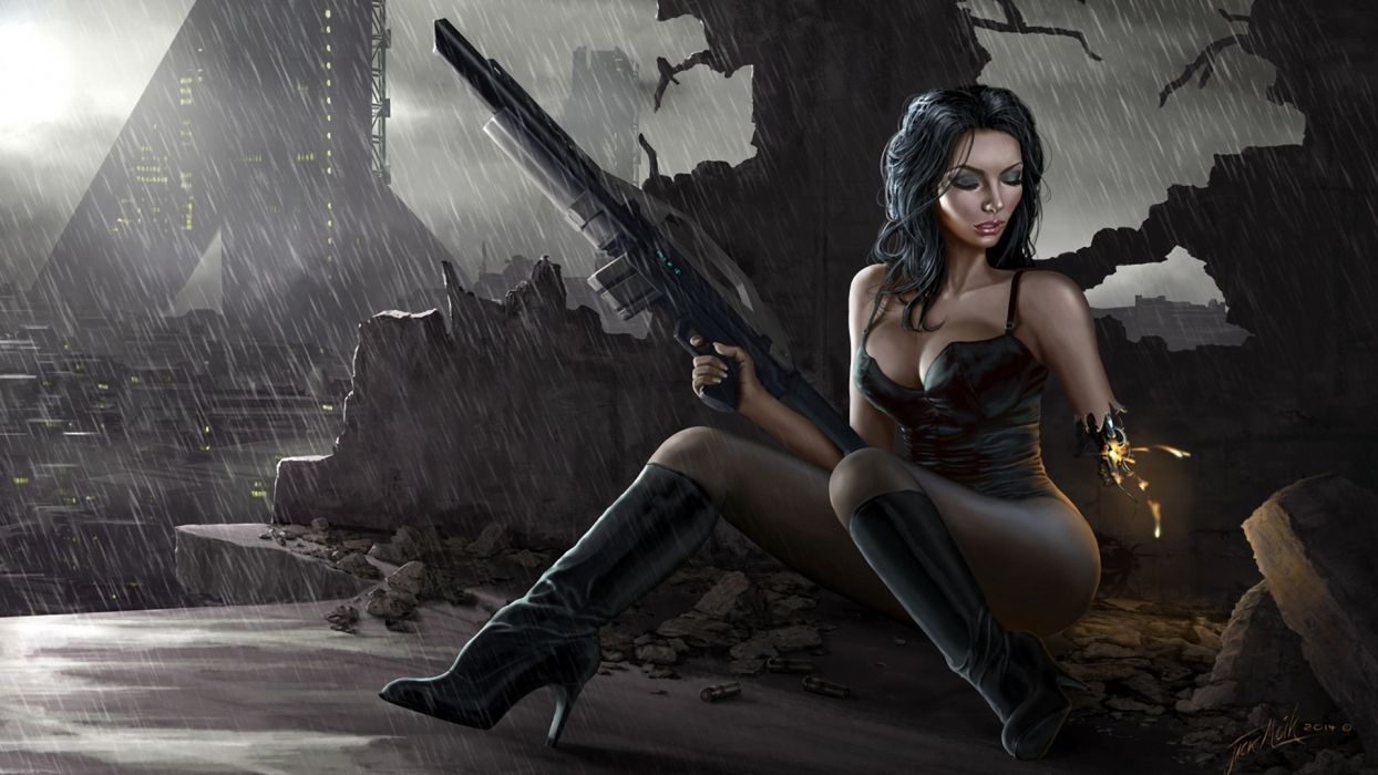 WOMEN & GUNS Females Girls Weapons Guns Science Fiction Warrior Cyborg Rifle Wallpaperx1080
