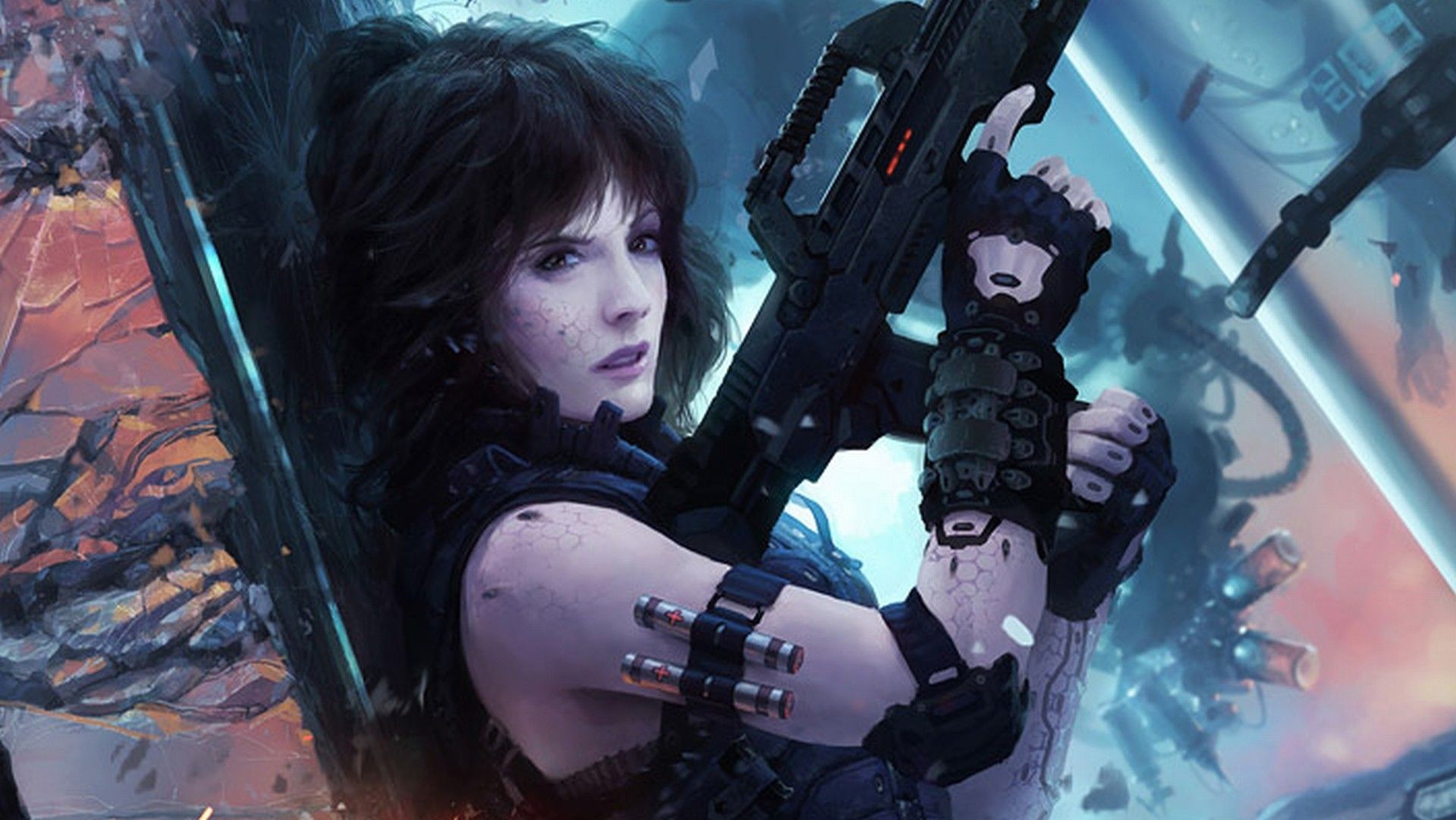 px cyberpunk Futuristic science fiction weapon women