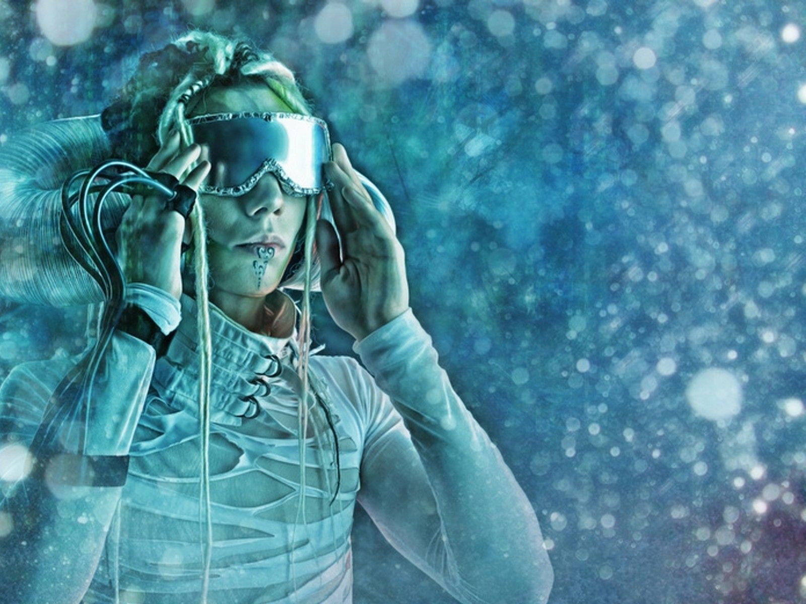 Background, Wallpaper, Cyborg, Fi, Drops, iPhone, Face, Cg, Manipulations, colourful, Fantasy, Sci, Girl, , Science, Futuristic, Flakes Glas