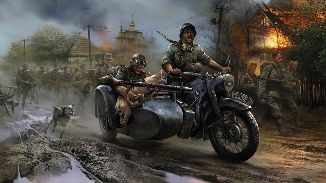 German vehicles motorbikes motorcycles military wars artistic