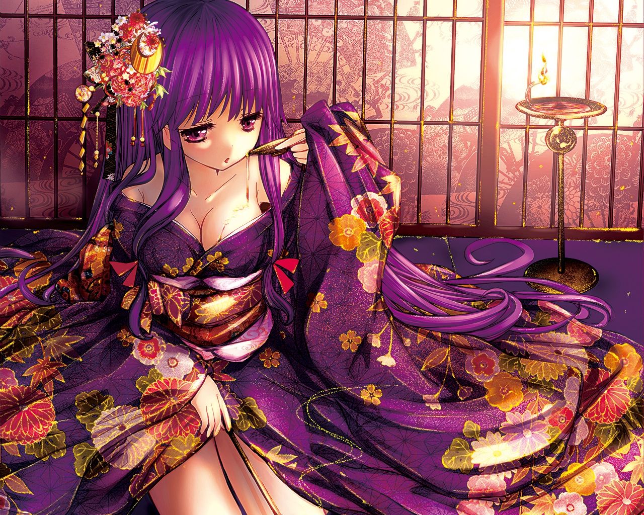 breasts catbell cleavage japanese clothes kimono long hair