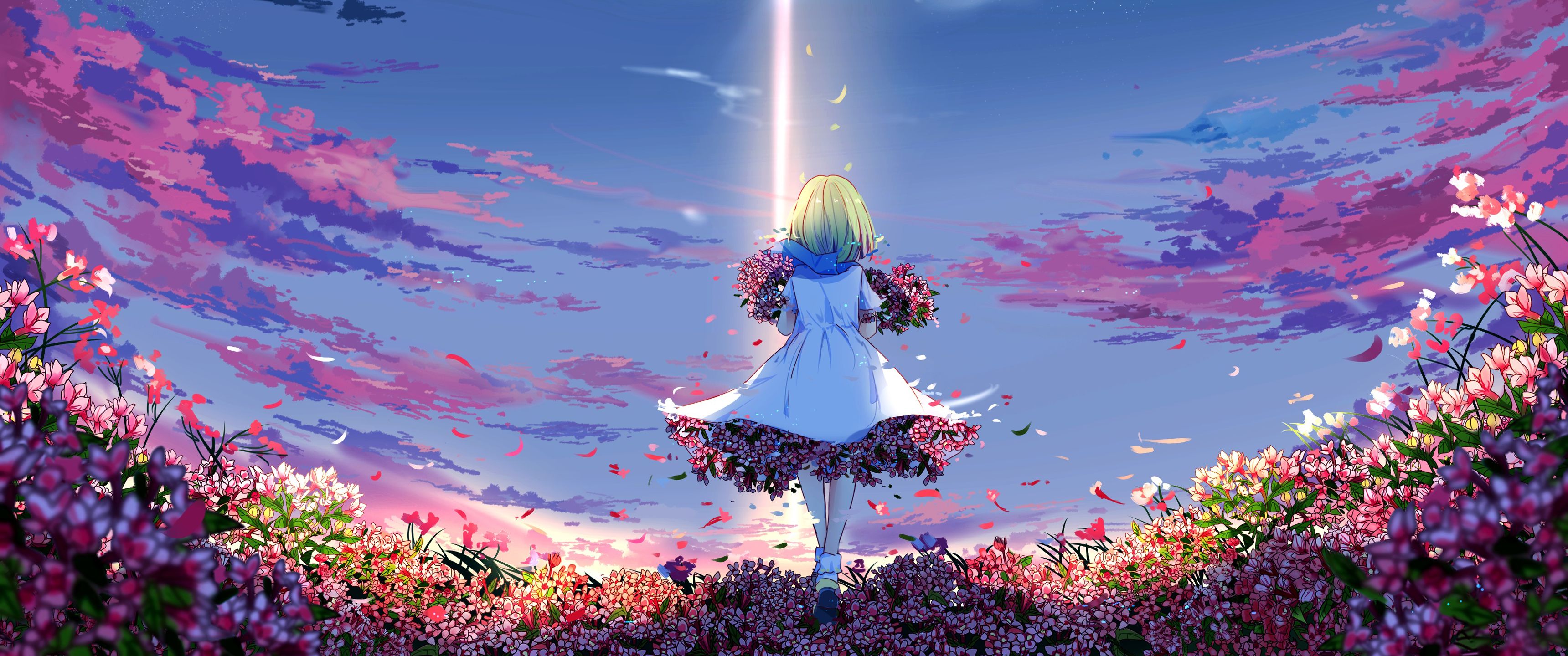 Wallpaper Anime girl, Spring, Flowers, Girly, HD, Anime