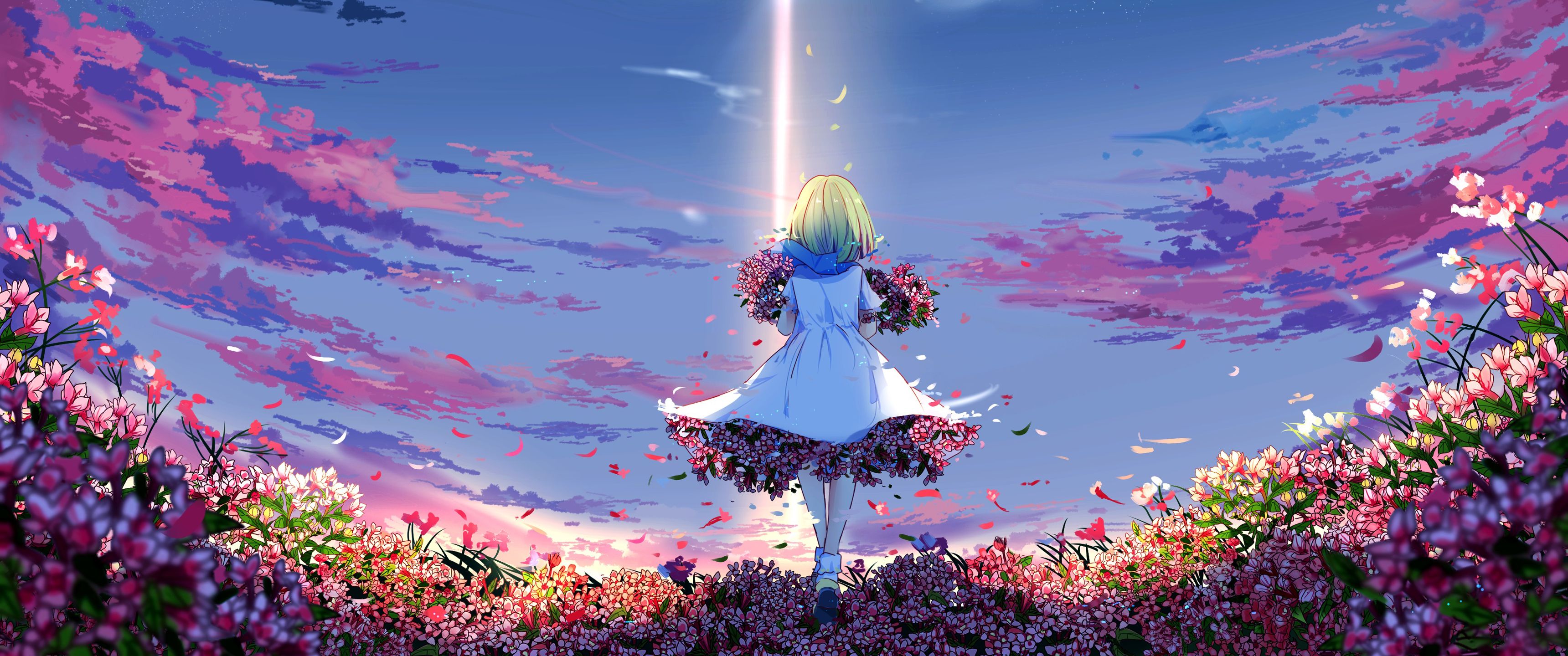 Anime Girl with Flowers Desktop Wallpaper - Anime Wallpaper 4K