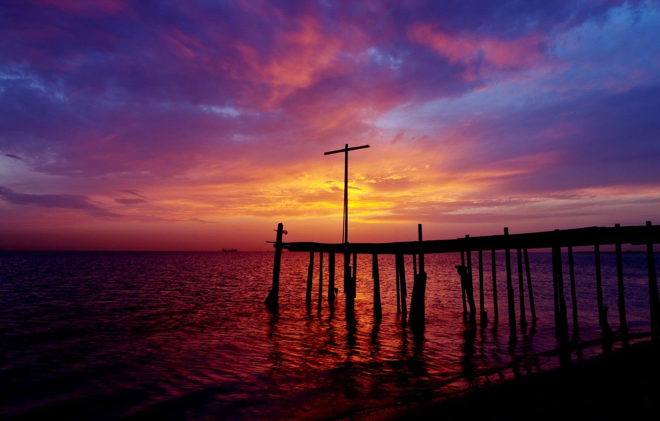 Wallpaper sunset, shore, the evening, pierce, Bahrain, The Persian Gulf image for desktop, section пейзажи