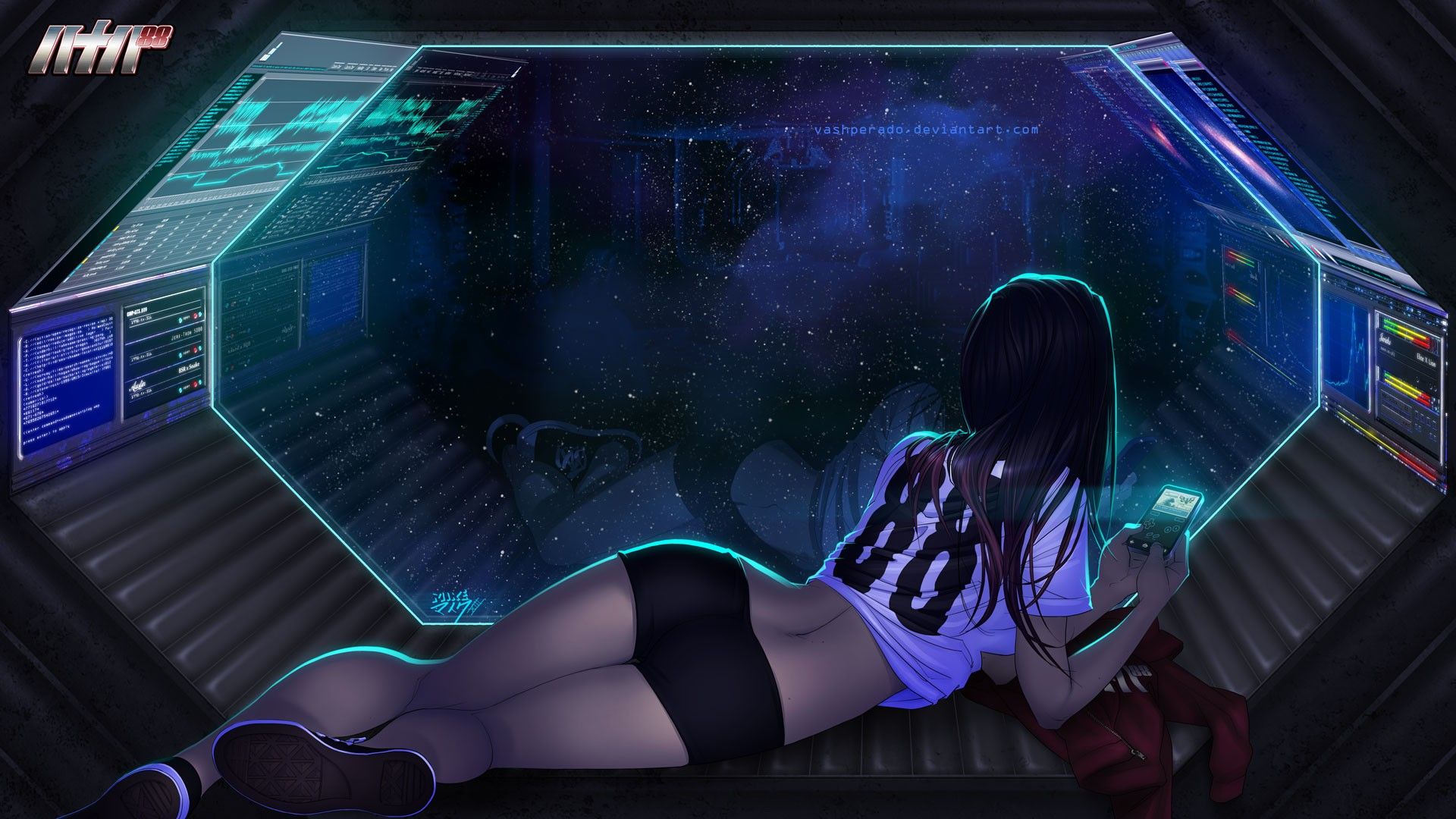 artwork, Girl, #Space Invaders, #PlayStation #controllers