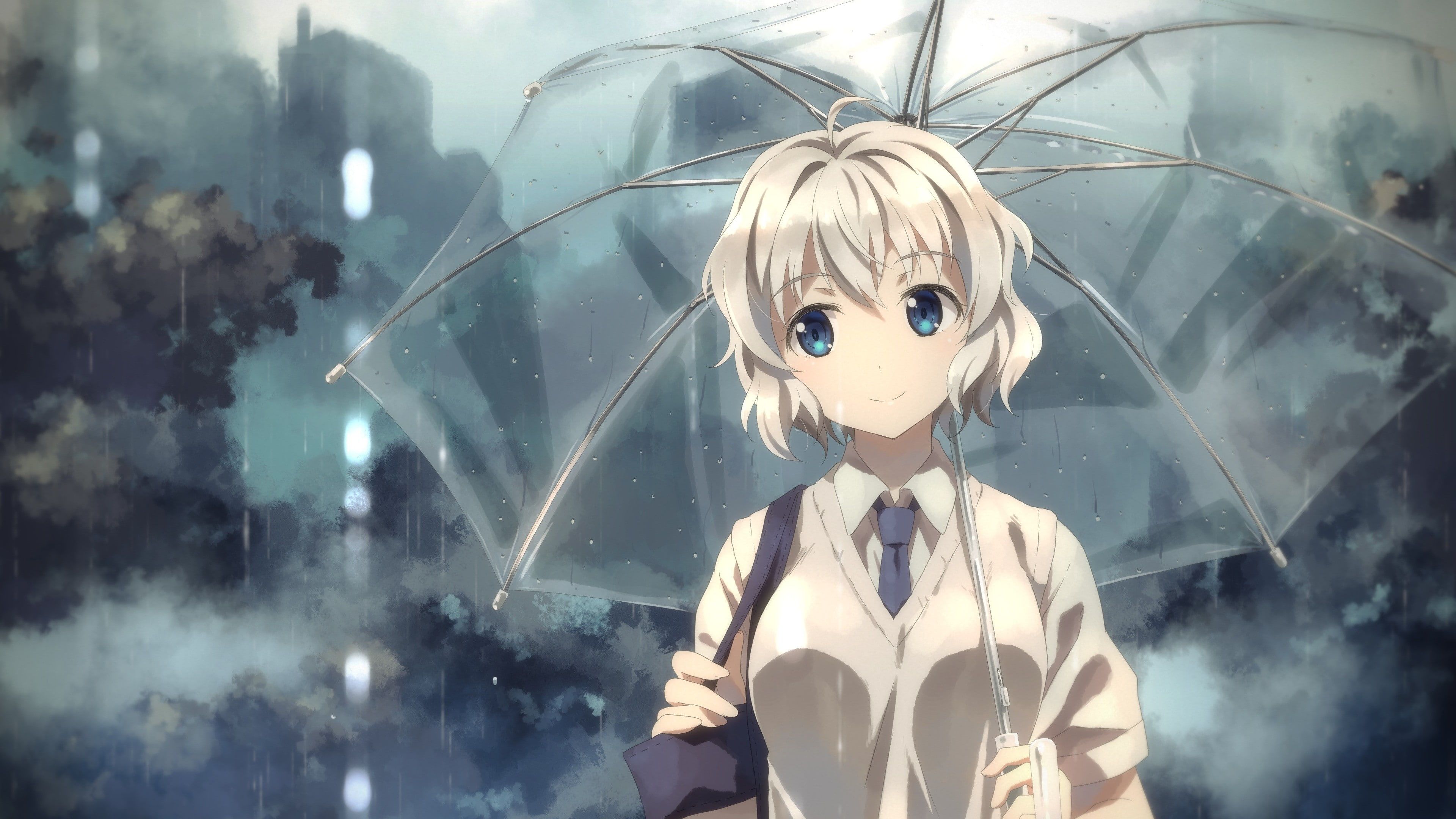 Original characters, rain, Yuuki Tatsuya, blue eyes, umbrella