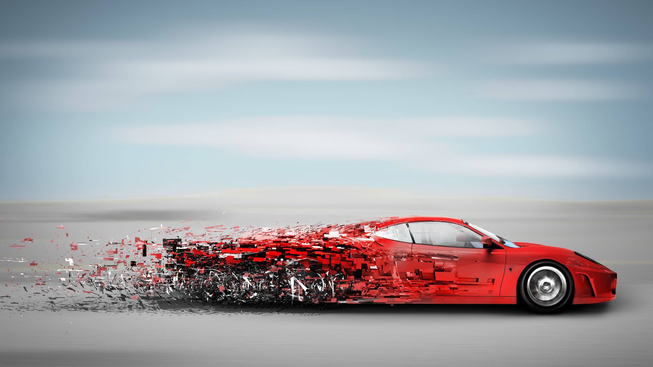 Wallpaper Red Sports Car In High Speed Running, Debris Creative