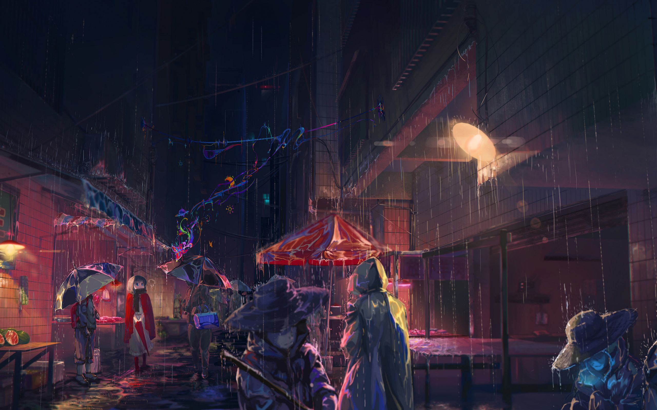 Download 2560x1600 wallpaper rain, anime girl, umbrella, art