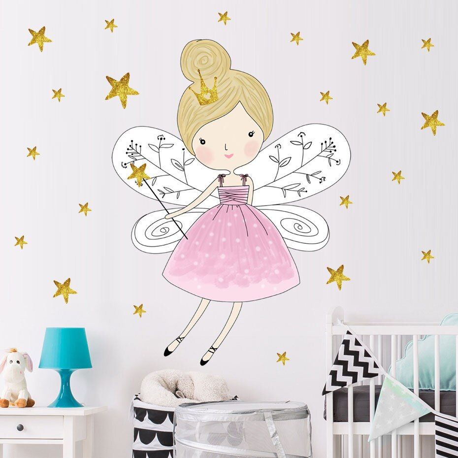 Beautiful Butterfly Fairy Stars Cartoon PVC Wallpaper Stickers