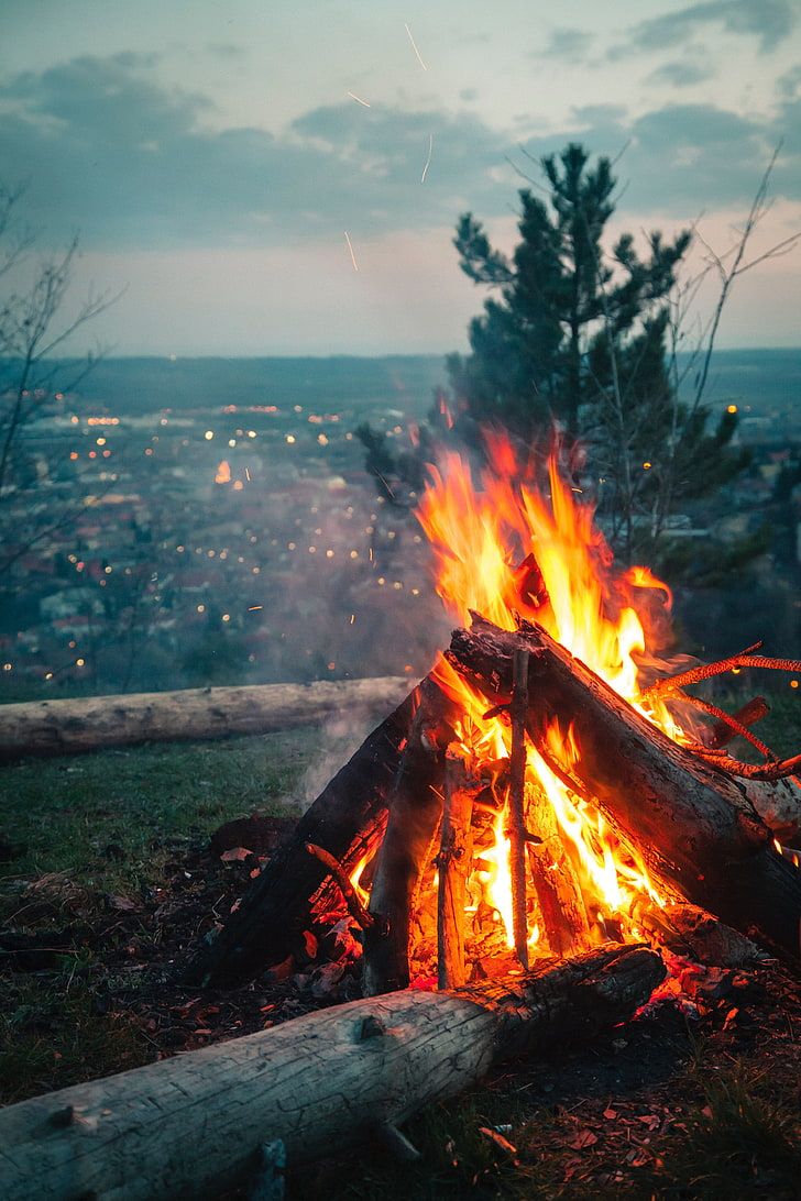 HD wallpaper: bonfire, sparks, travel, camping, burning, fire
