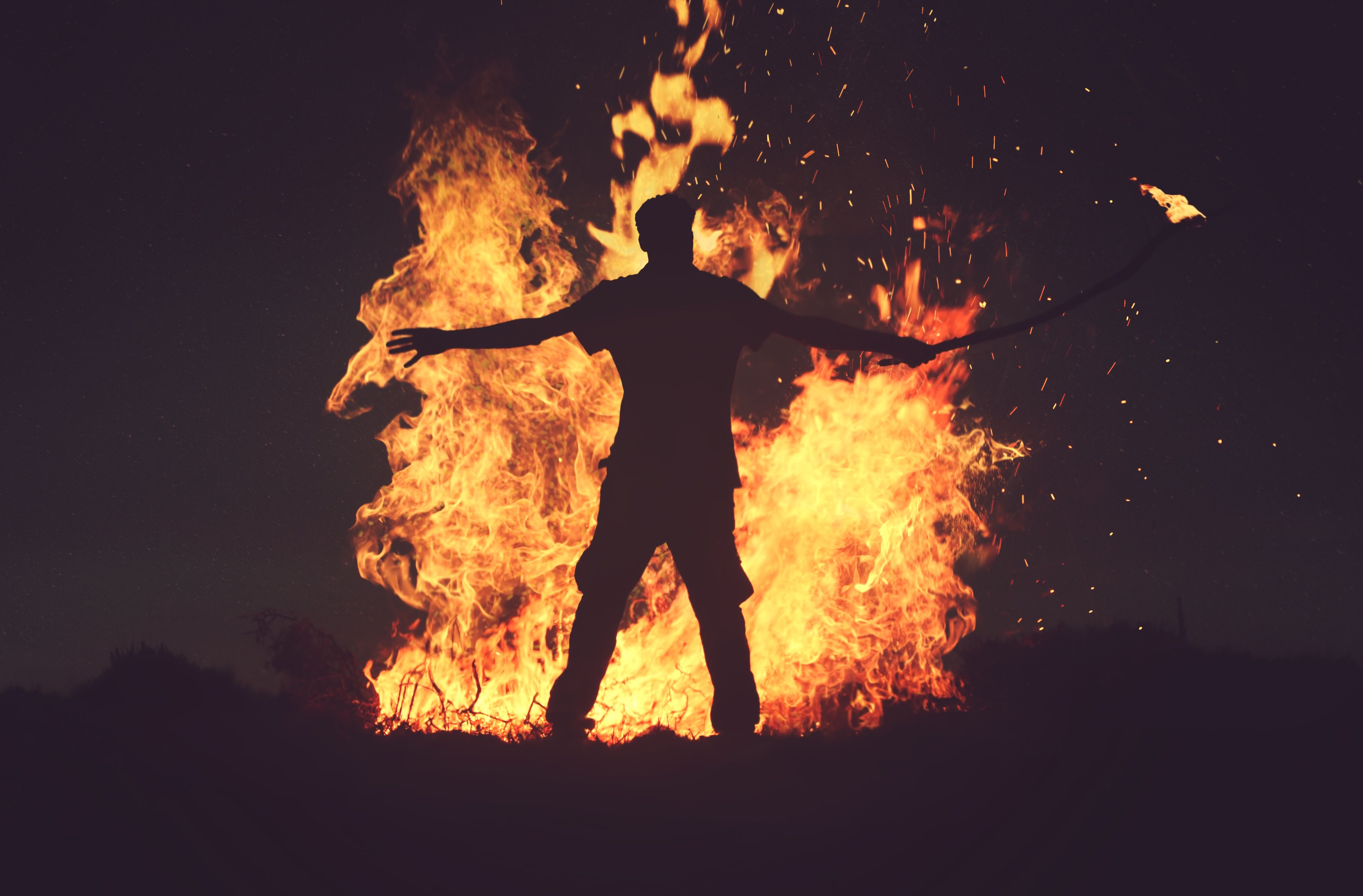 4832x3176 #bonfire, #burn, #heat, #stick, #flame, #person