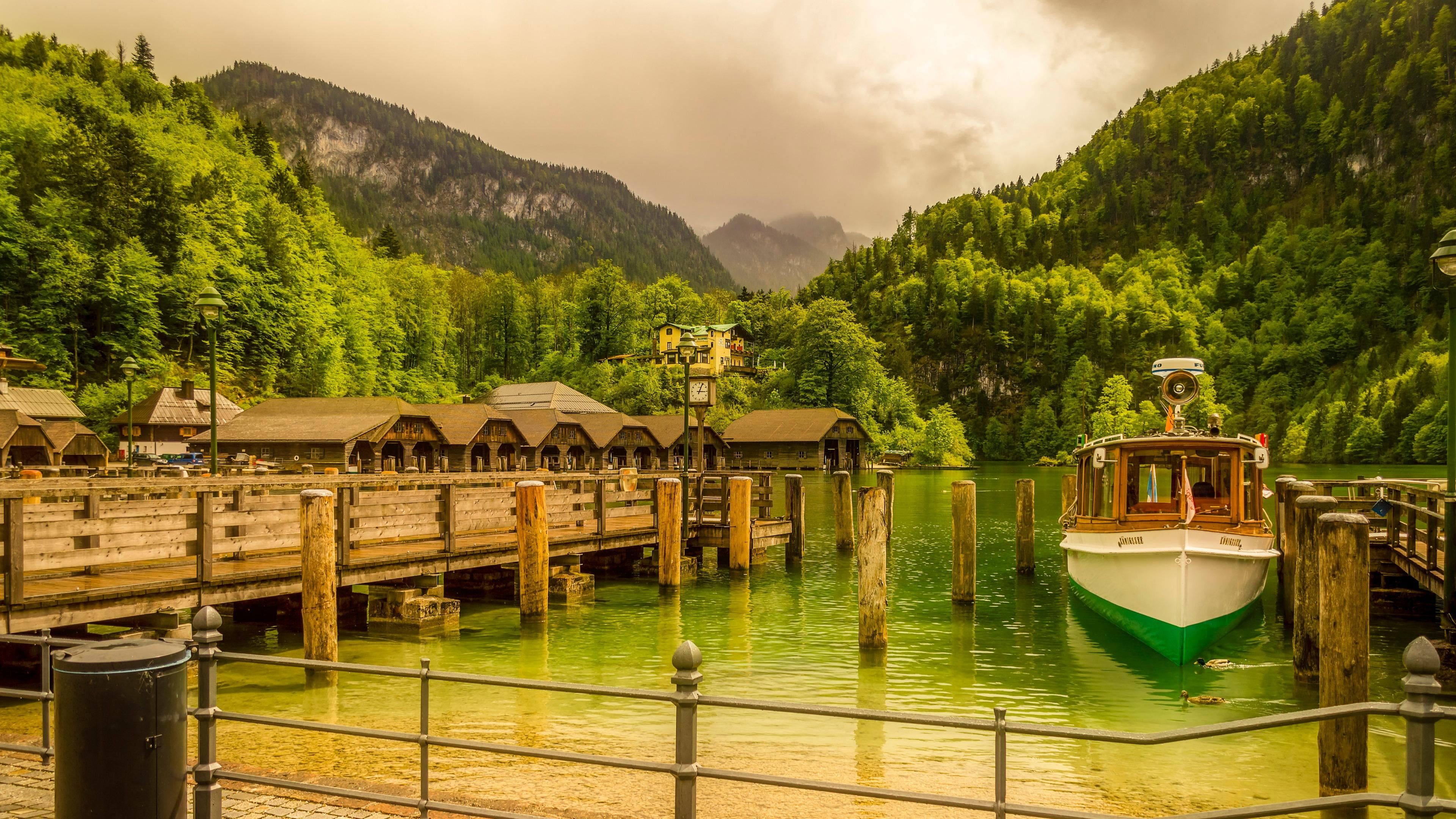 Boat, lake, nature, green, water, trees, dock, leisure, landscape