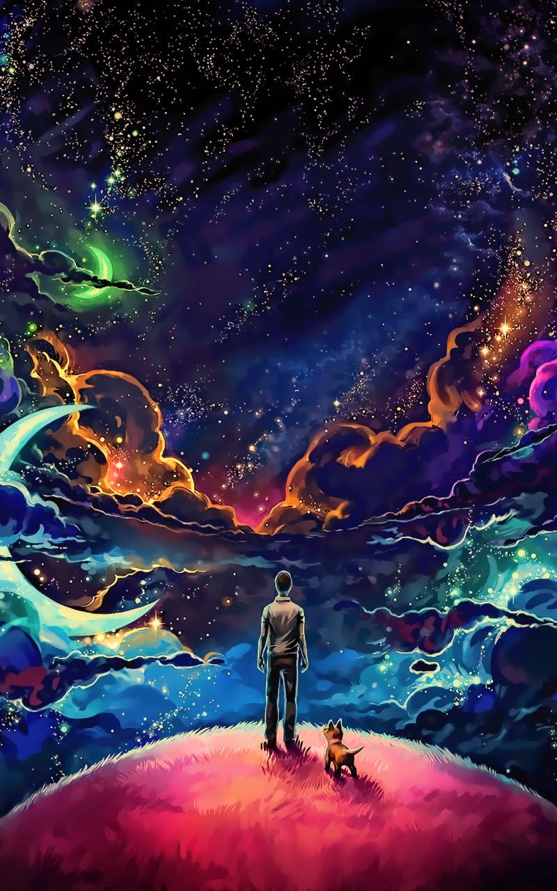 Download Man and dog, fantasy, space, cosmic, universe, dream