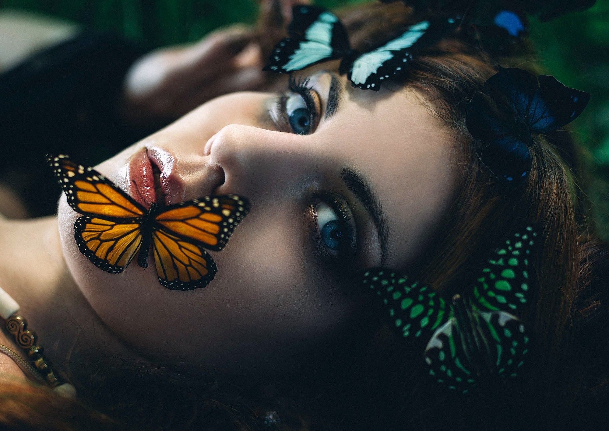 women, Model, Face, Butterfly Wallpaper HD / Desktop and Mobile
