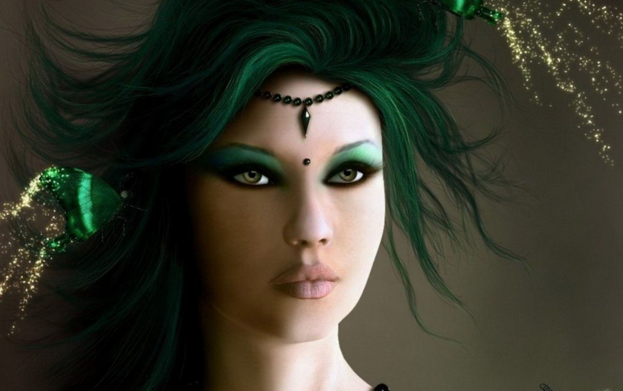 Woman Green Hair & Butterfly wallpaper. Woman Green Hair