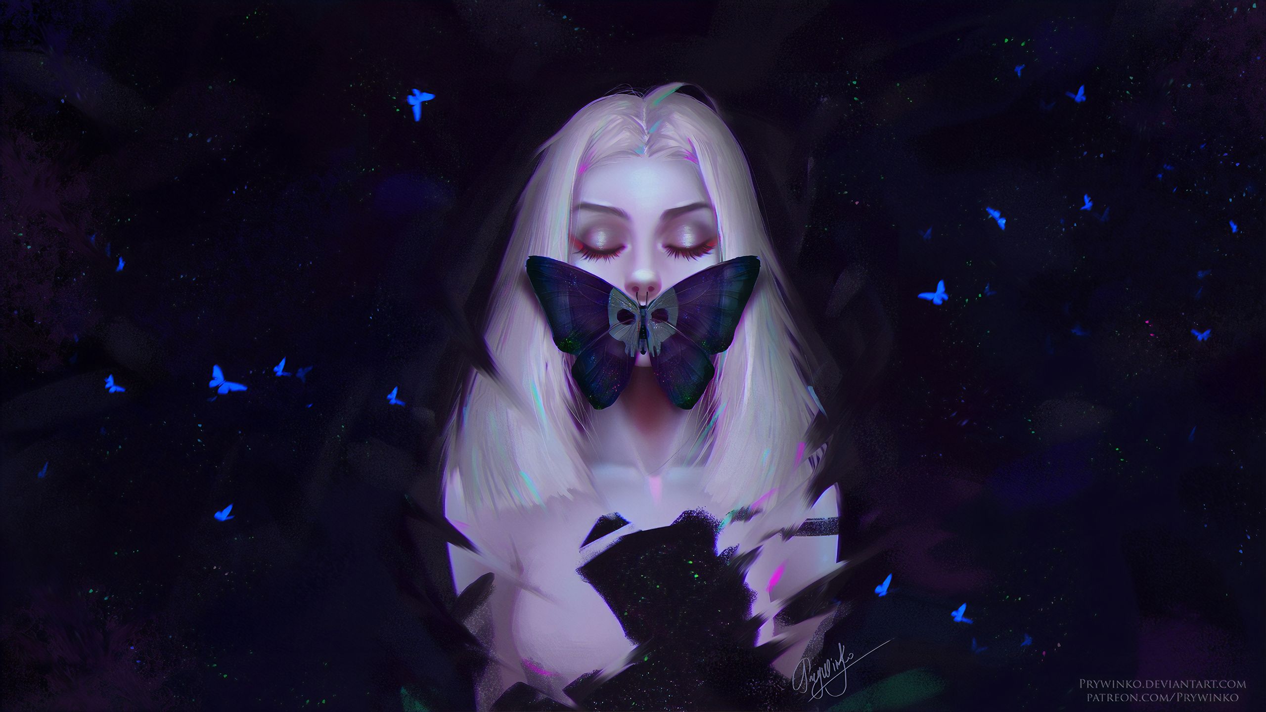 Women Artistic Butterfly White Hair Girl Woman HD Wallpaper