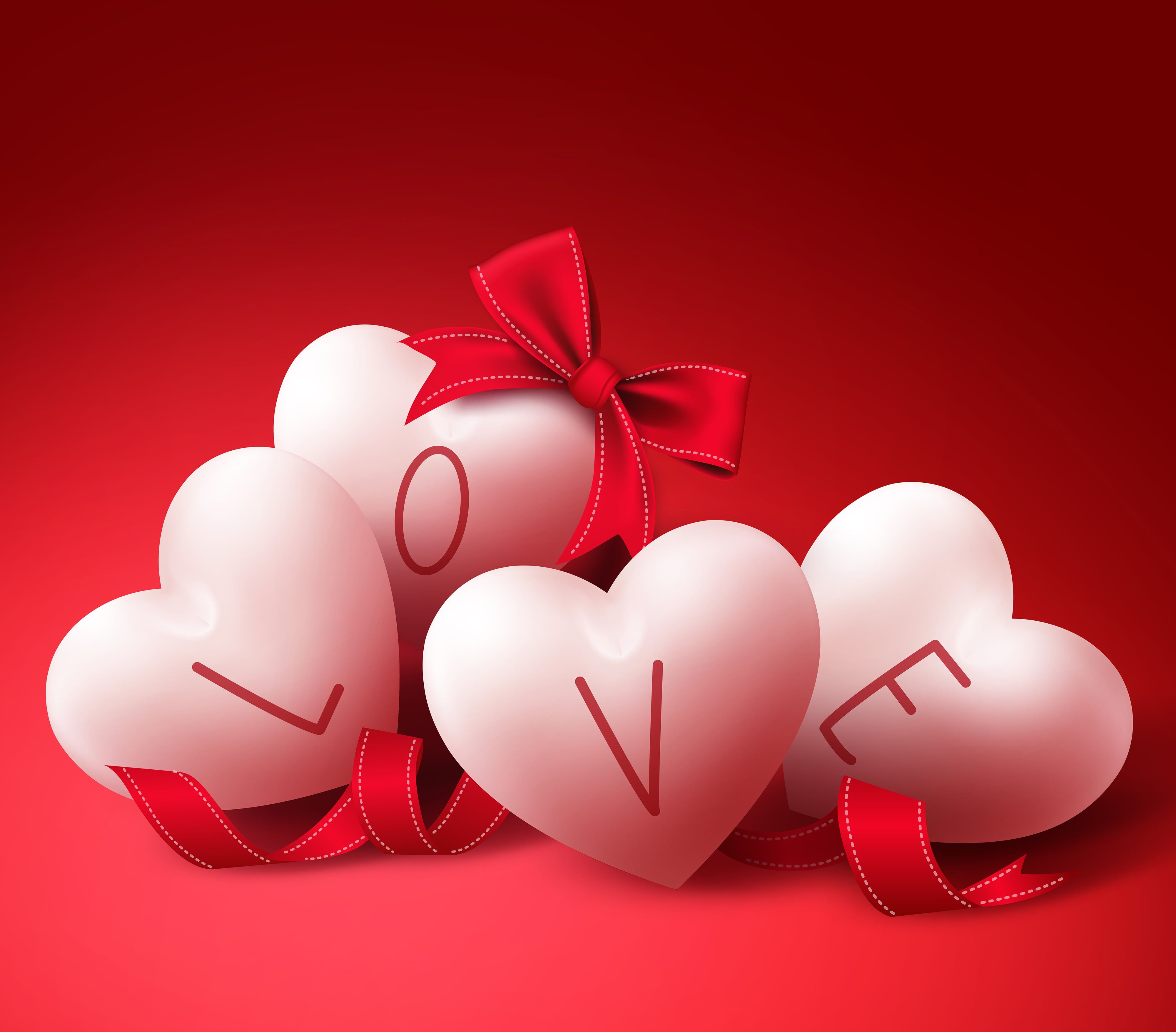 White And Red Heart Shaped Love 3D Illustration HD Wallpaper