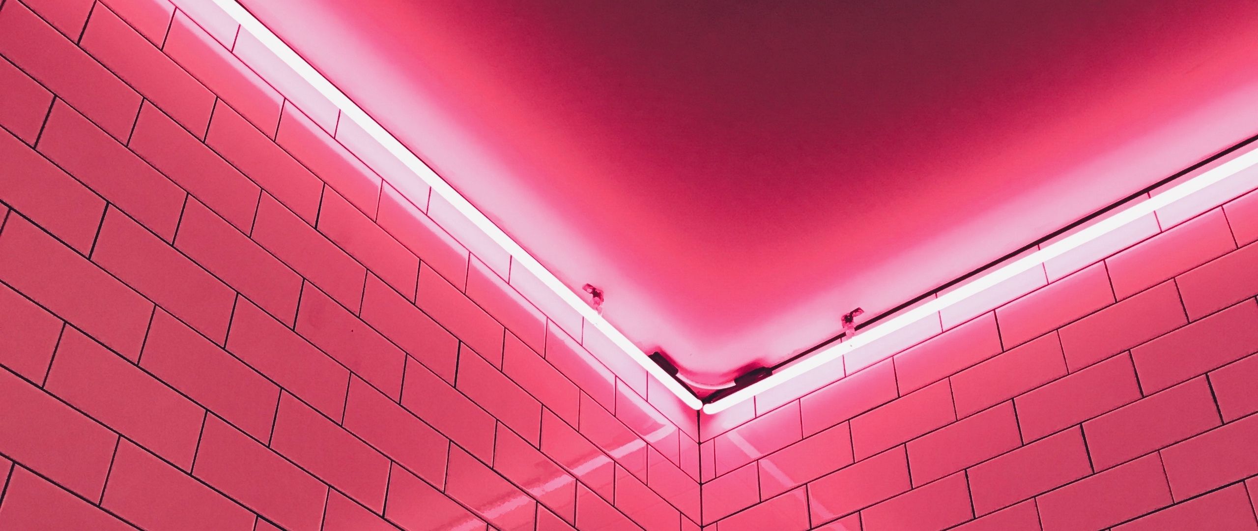 Download wallpaper 2560x1080 wall, light, pink, tile dual wide