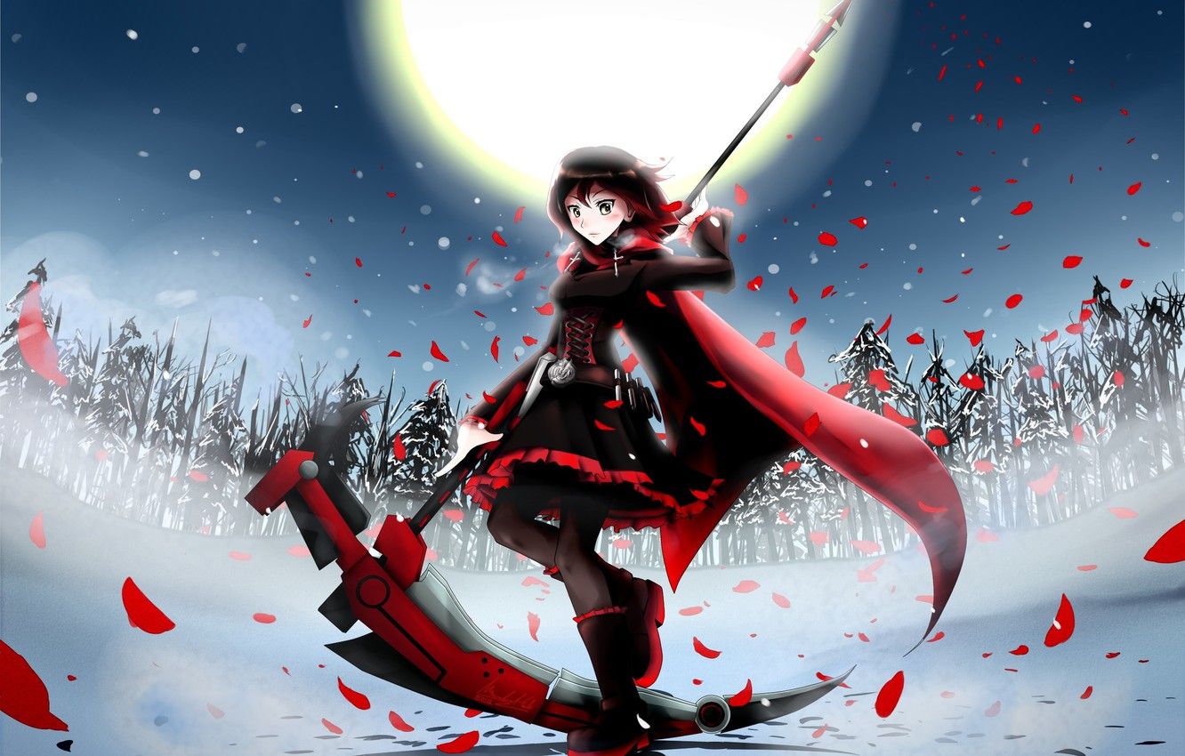 Wallpaper winter, girl, snow, trees, weapons, the moon, tree