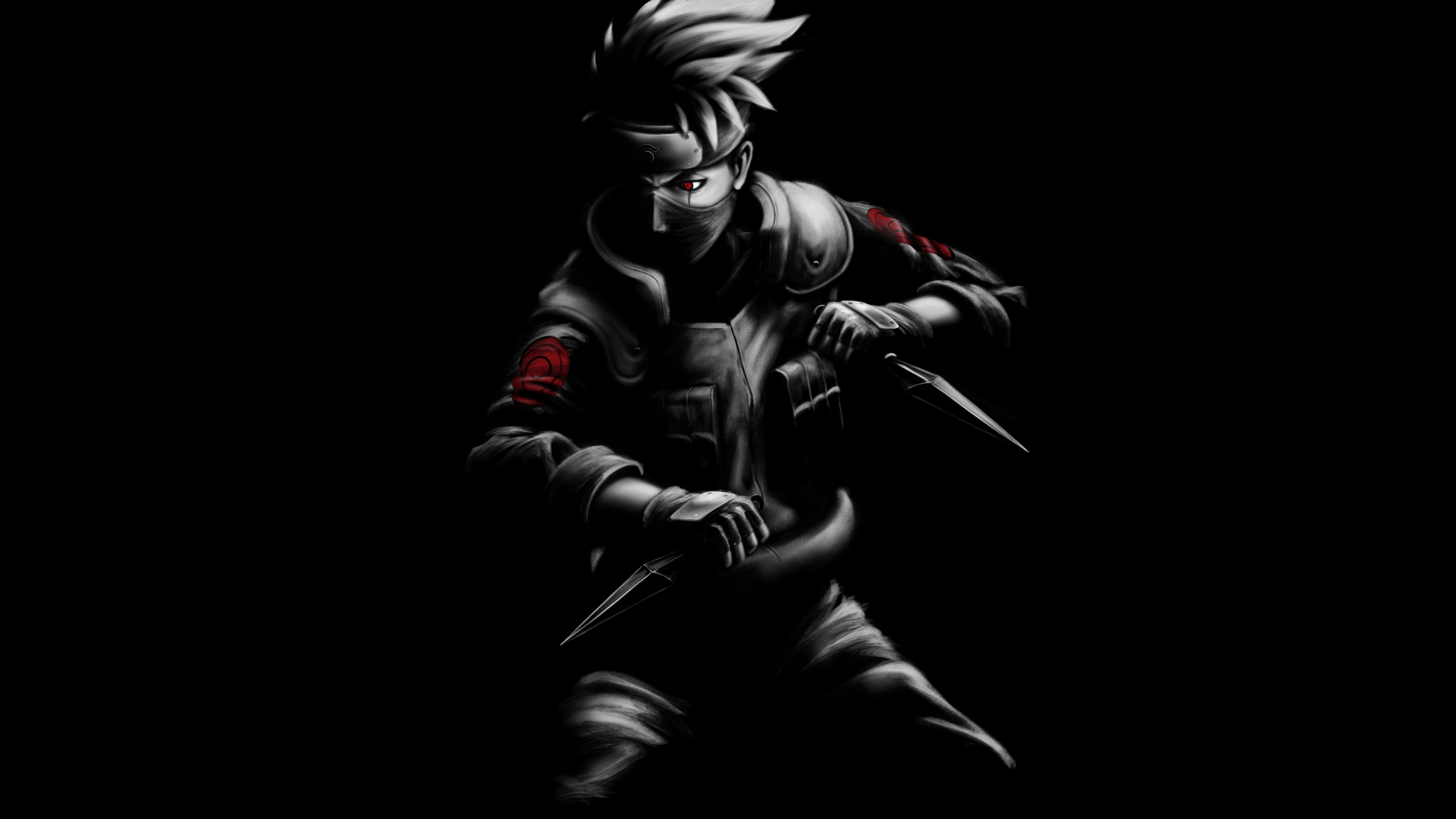 Wallpaper Kakashi, Naruto, Fan art, Black, Dark background