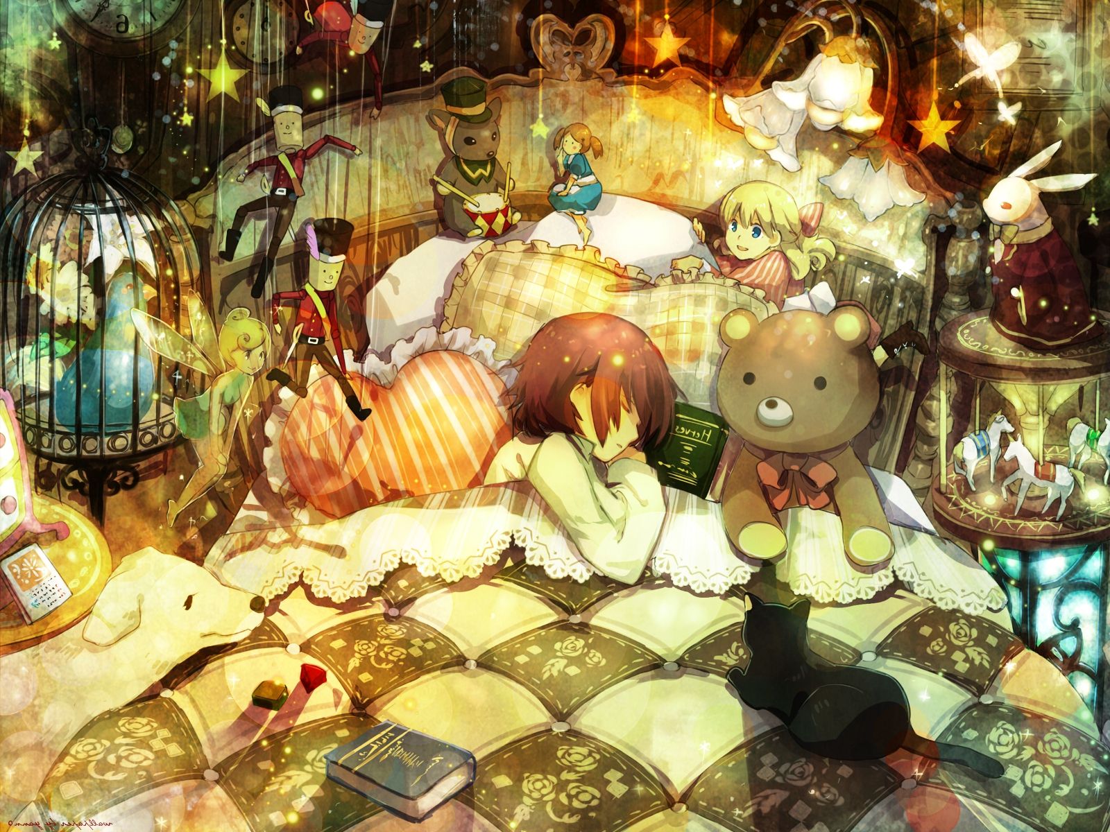 teddy Bears, Sleeping, Anime, Anime Girls Wallpaper HD / Desktop