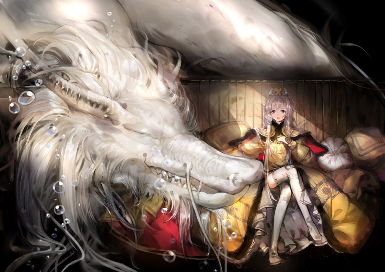 Free download Sleeping White Dragon Bubbles Crown Girl Anime HD