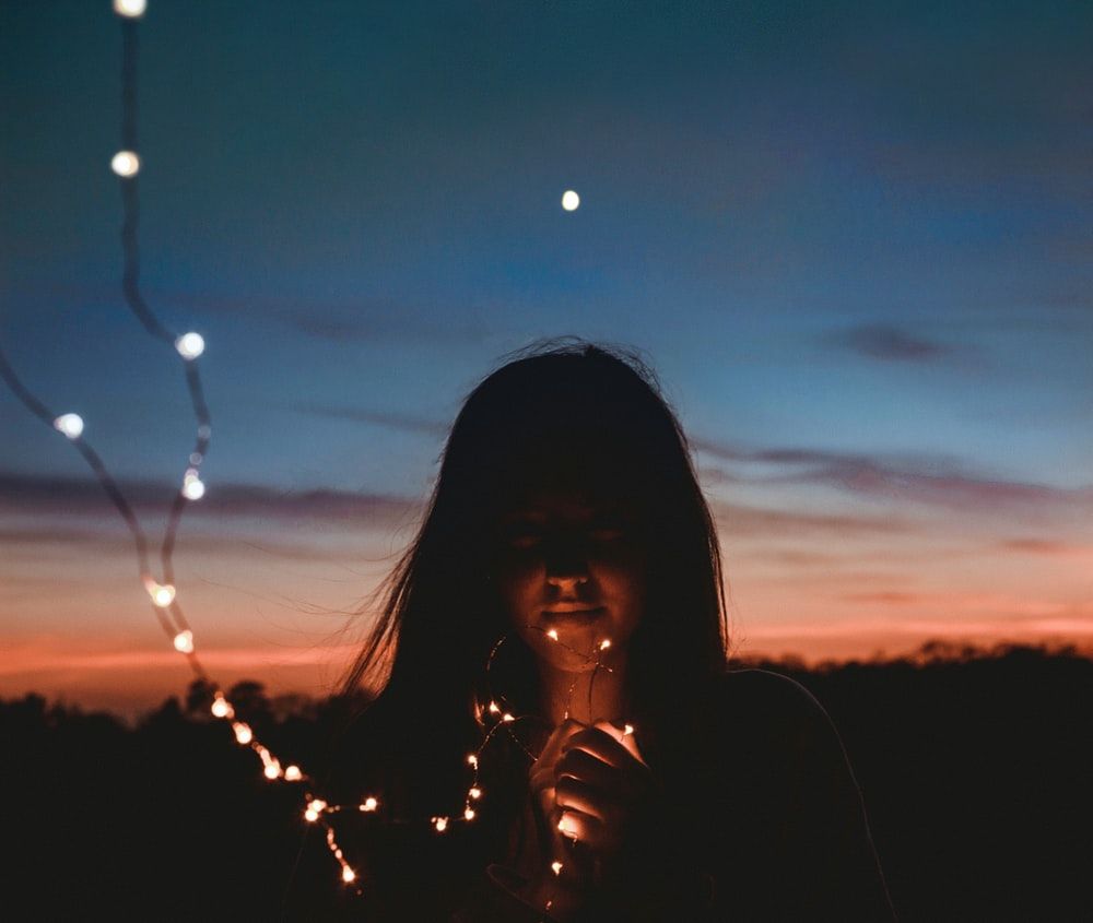 Girl With Fairy Lights Picture. Download Free Image
