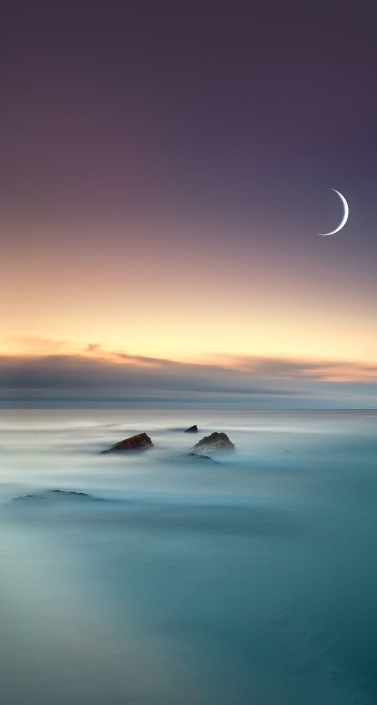 Scenic Lake Fog Mist Moon Eclipse Ios 8 iPhone 5 Wallpaper