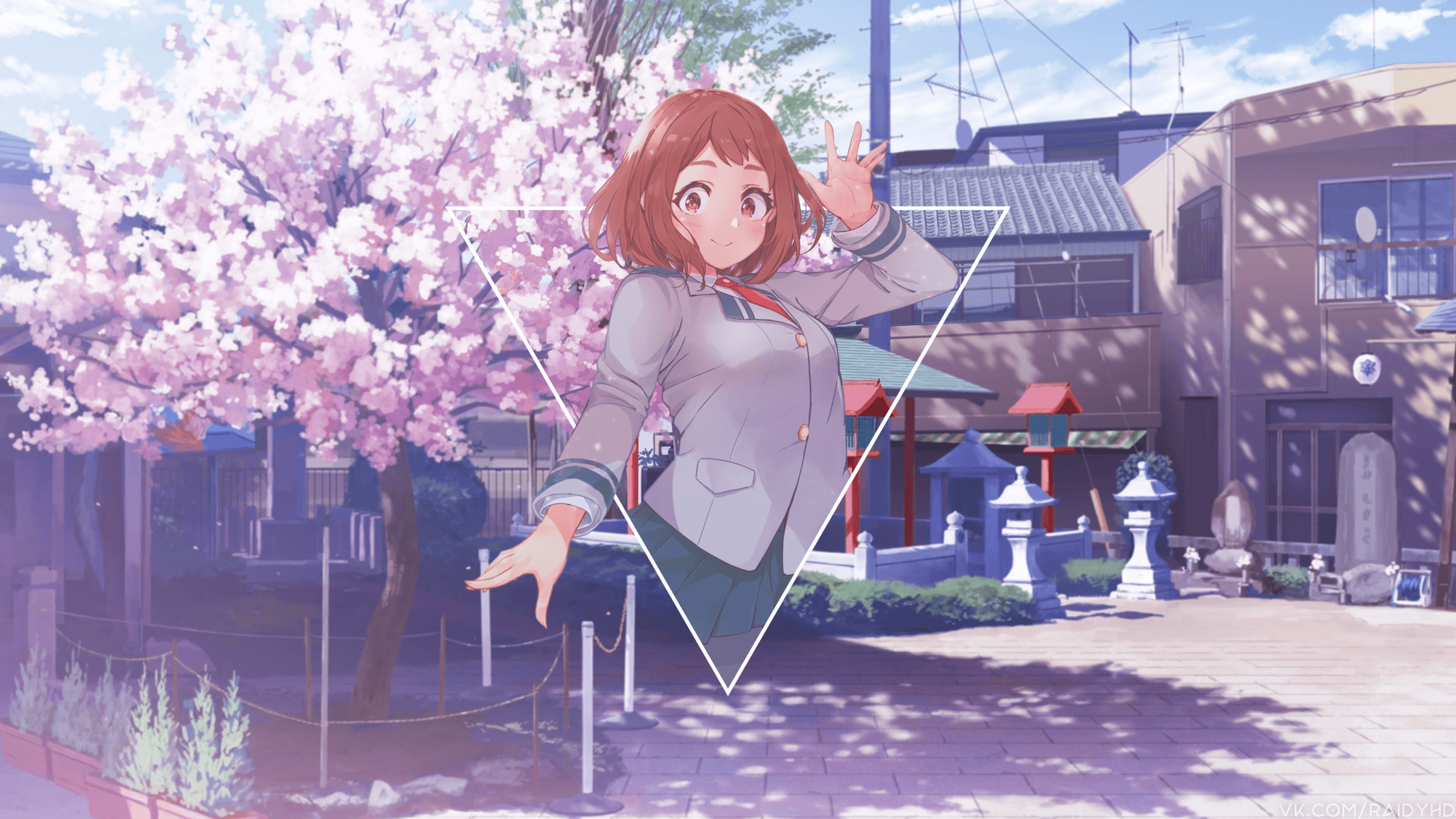 Anime Girl, Redhead, Short Hair, Cherry Blossom Cherry