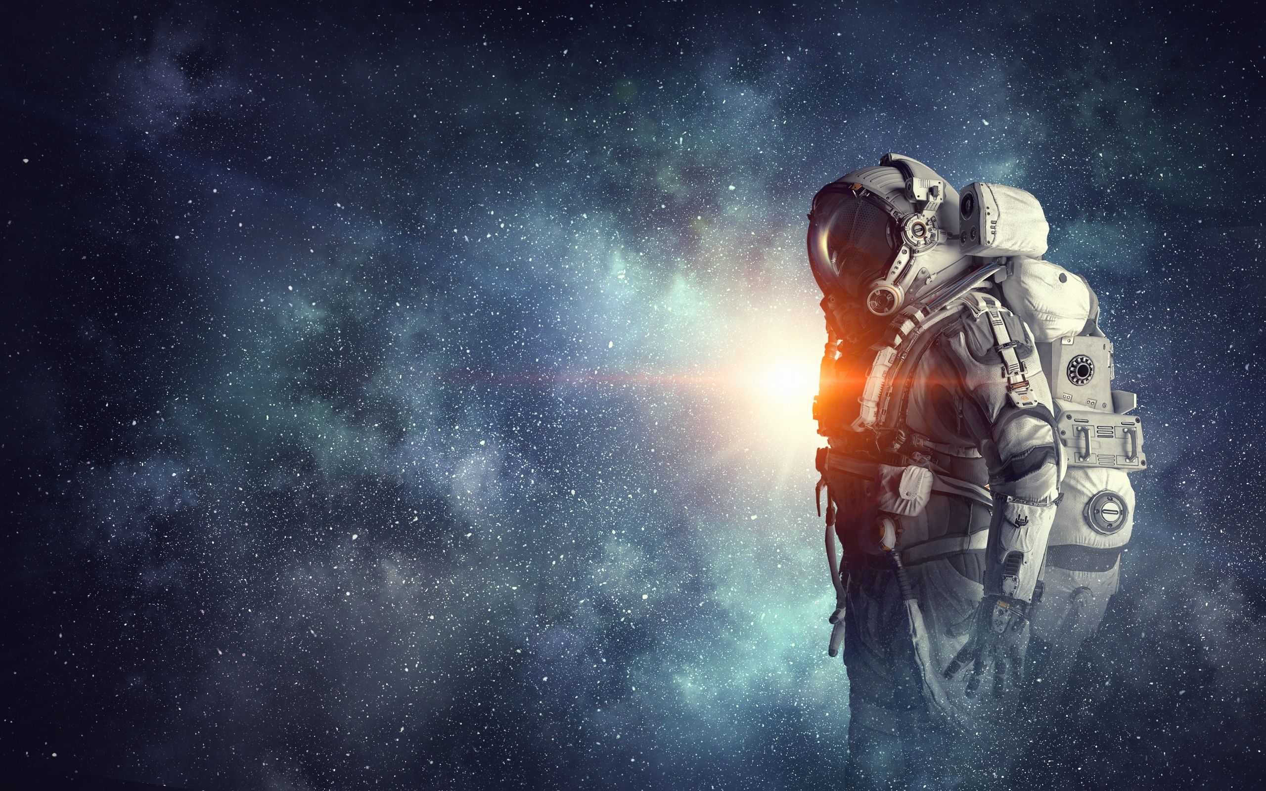 Download wallpaper astronaut, open space, space flight, starry