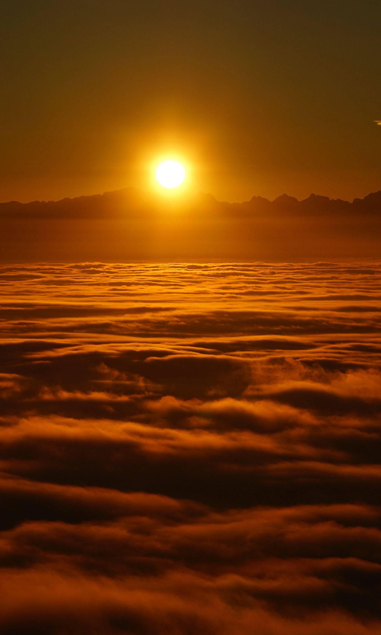 Download 1440x2960 wallpaper sunrise, above the clouds, skyline