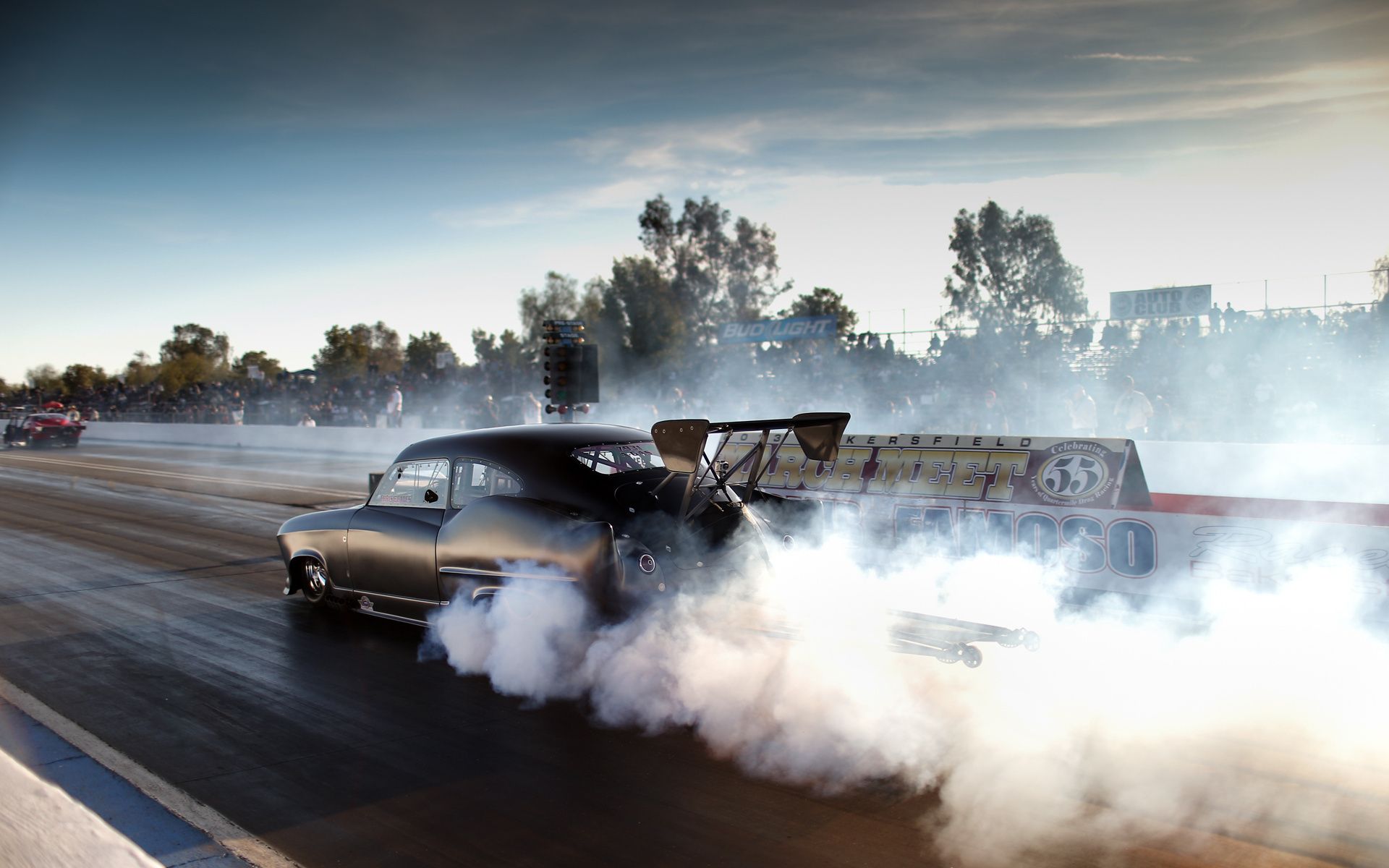 Drag racing race cars hot rods burnout smoke track wallpaper