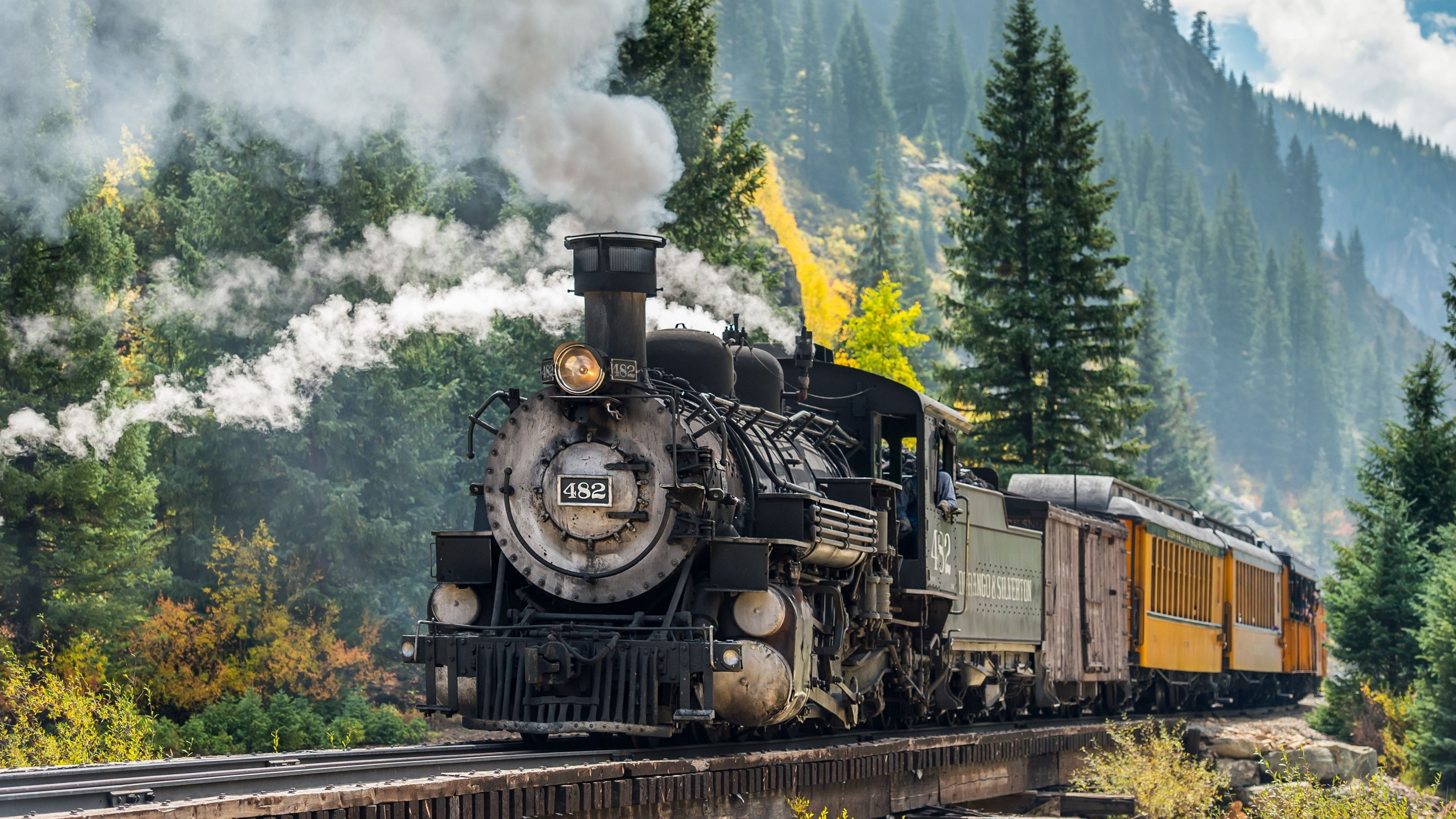 Download 3840x2160 wallpaper steam engine, train, forest, railroad