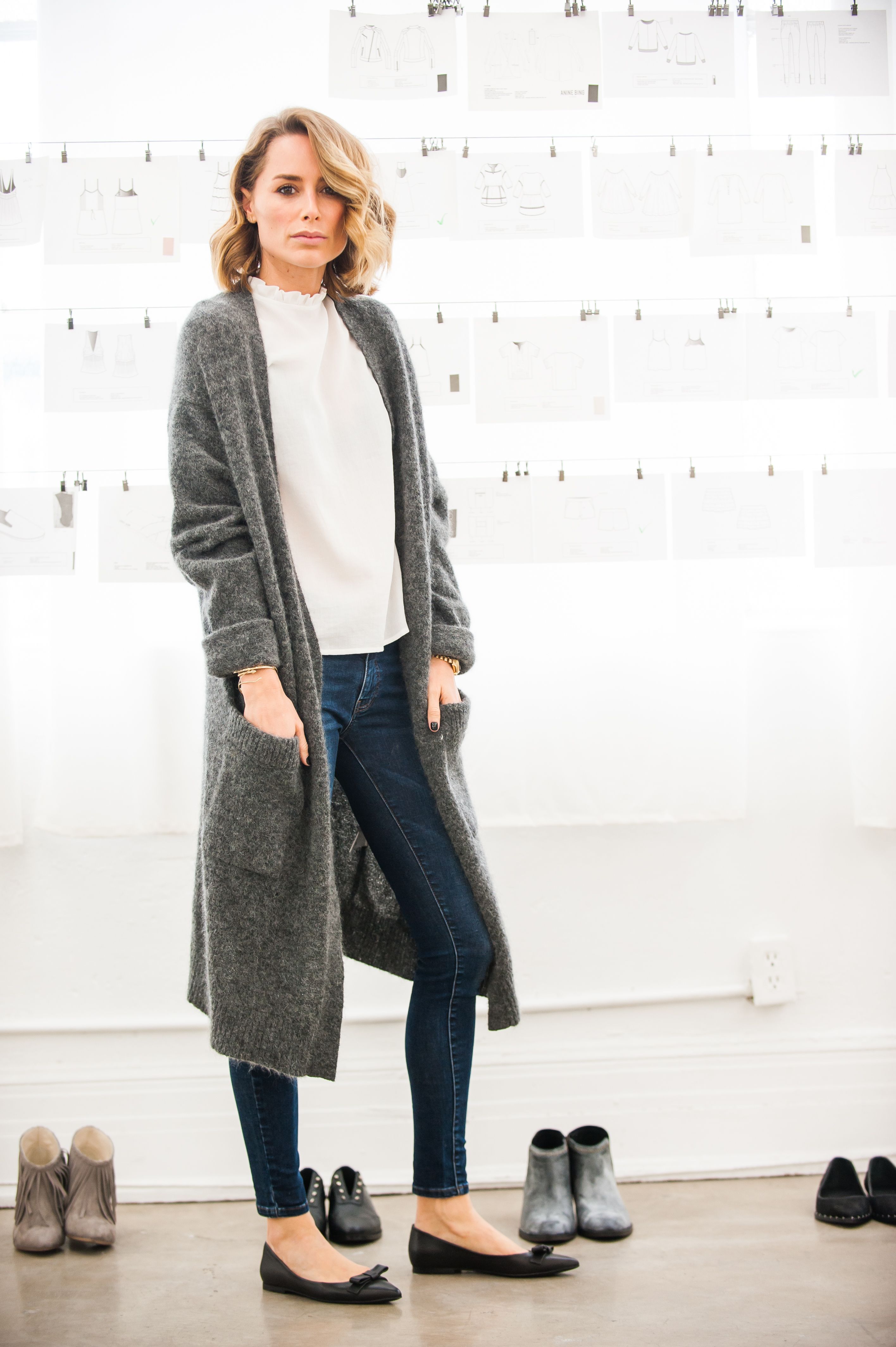 anine bing long grey cardigan, anine bing jeans. Style, Fashion