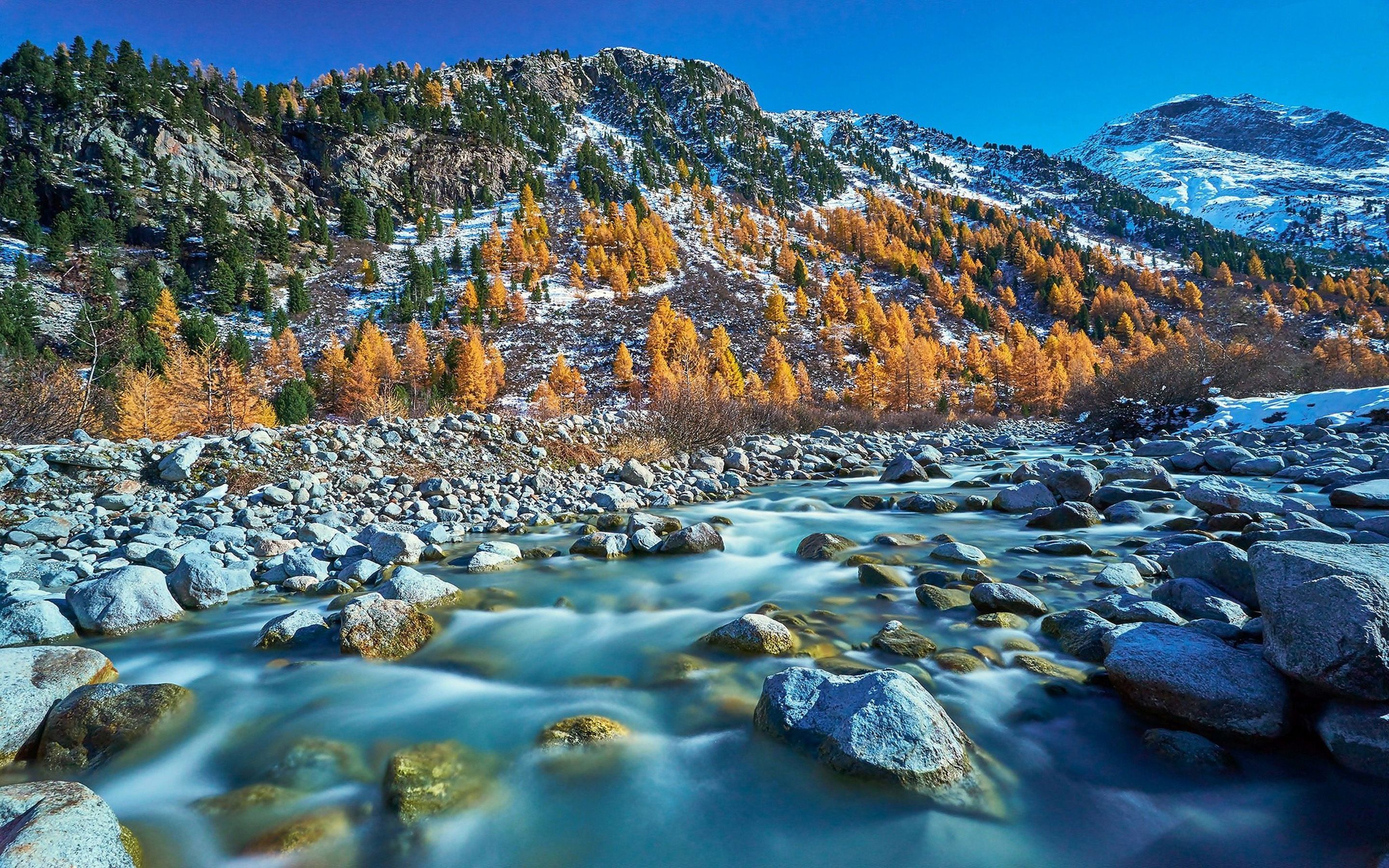 Winter Landscape Mountain River Stones HD Wallpaper 23651