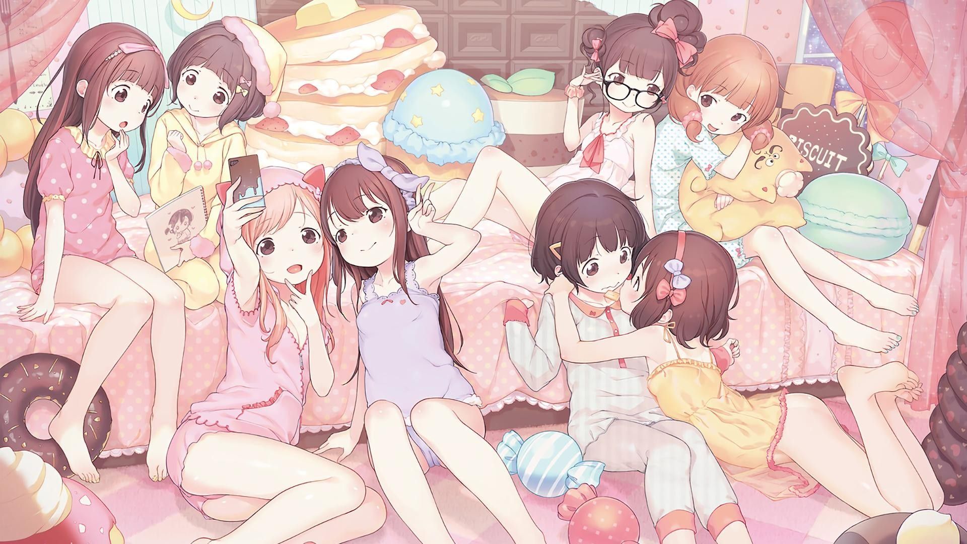 #loli, #anime girls, #anime, #candies, #pyjamas, #pink