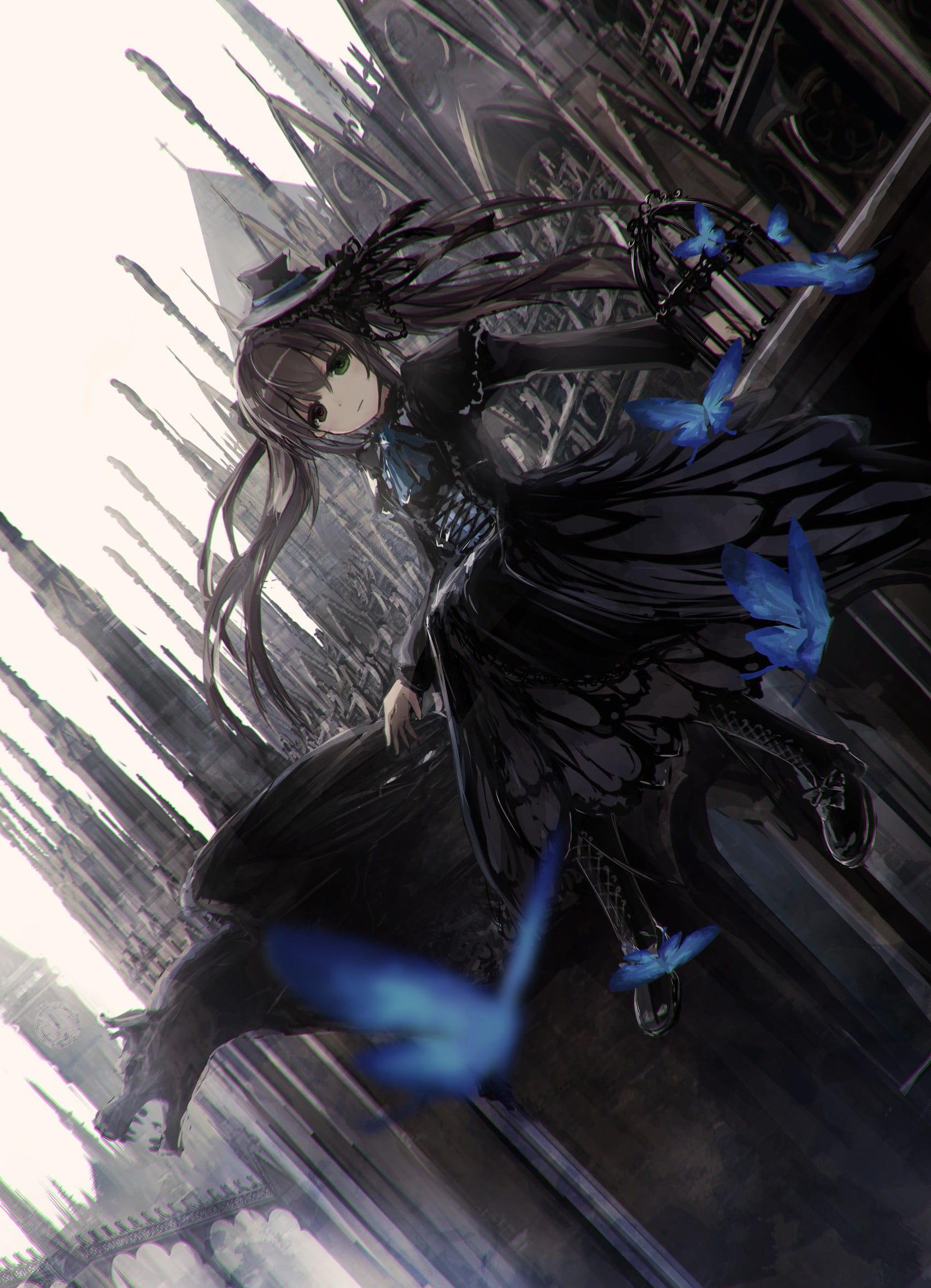 Long black haired female anime character wallpaper, Gothic, loli
