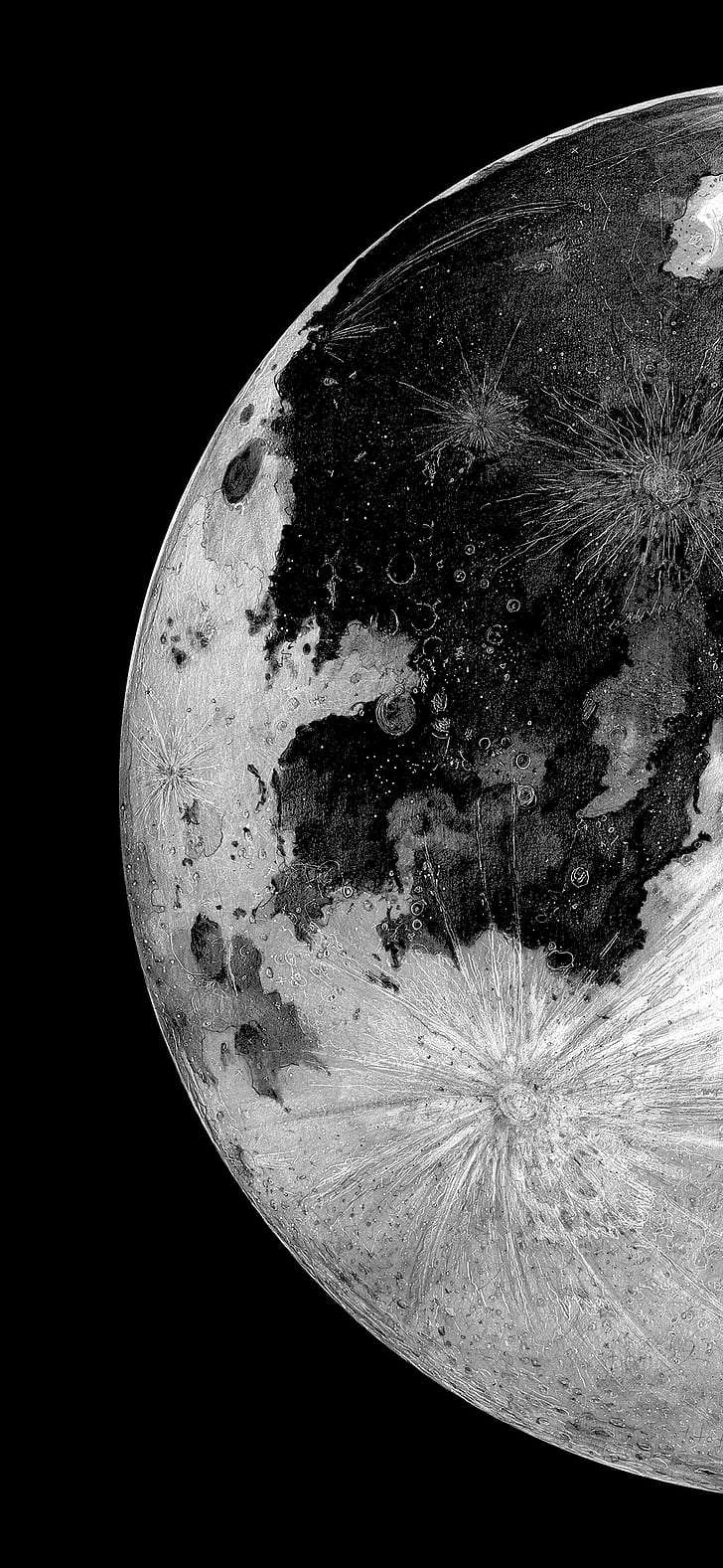 HD wallpaper: Moon, planet, amoled, dark, monochrome