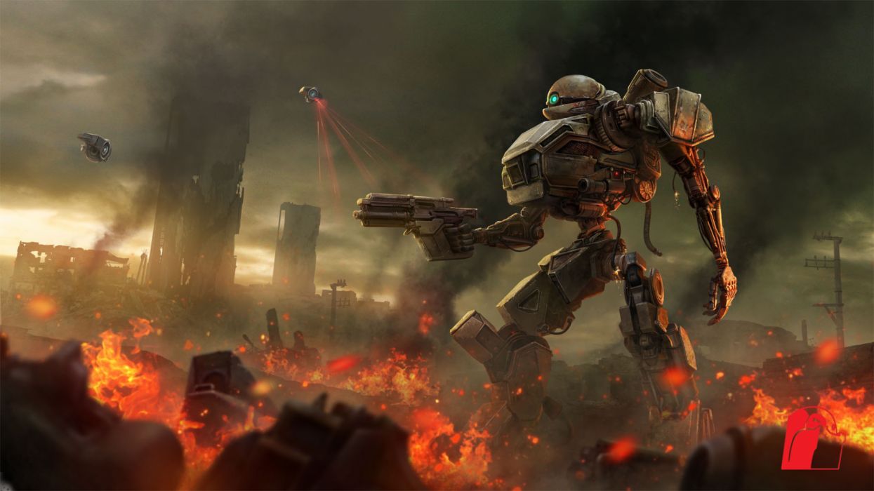 Drone Fire Futuristic Post Apocalyptic Robot Weapon wallpaper