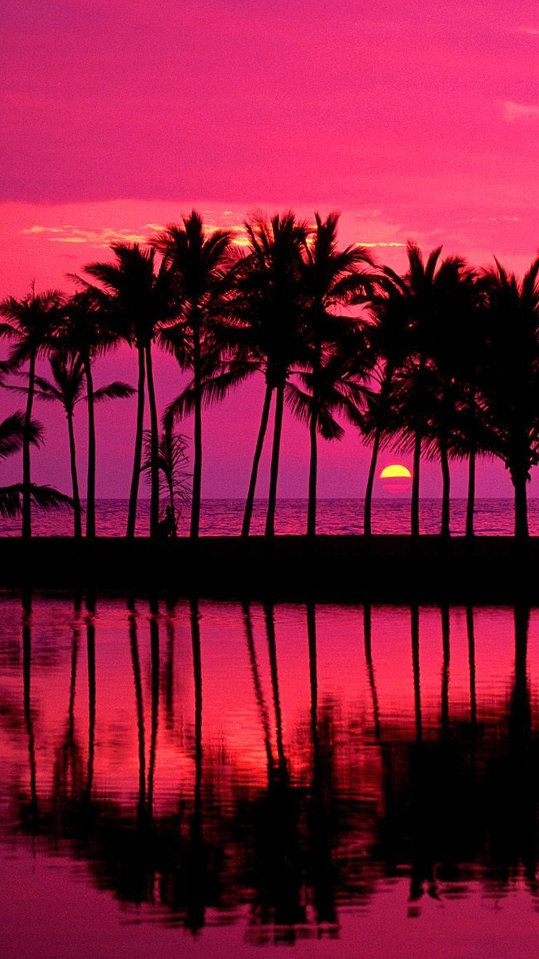 1080x1920 Wallpaper sunset sky pink trees sun  Sunset wallpaper Pink  sunset Beach sunset wallpaper